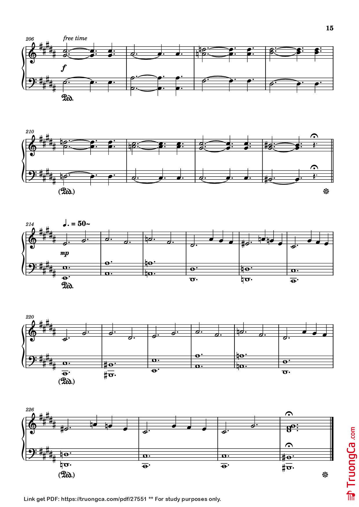 Page 15 of the piano sheet music PDF – Rockets Fall On Rocket Falls Piano by Transcribed by: Sam Anderson