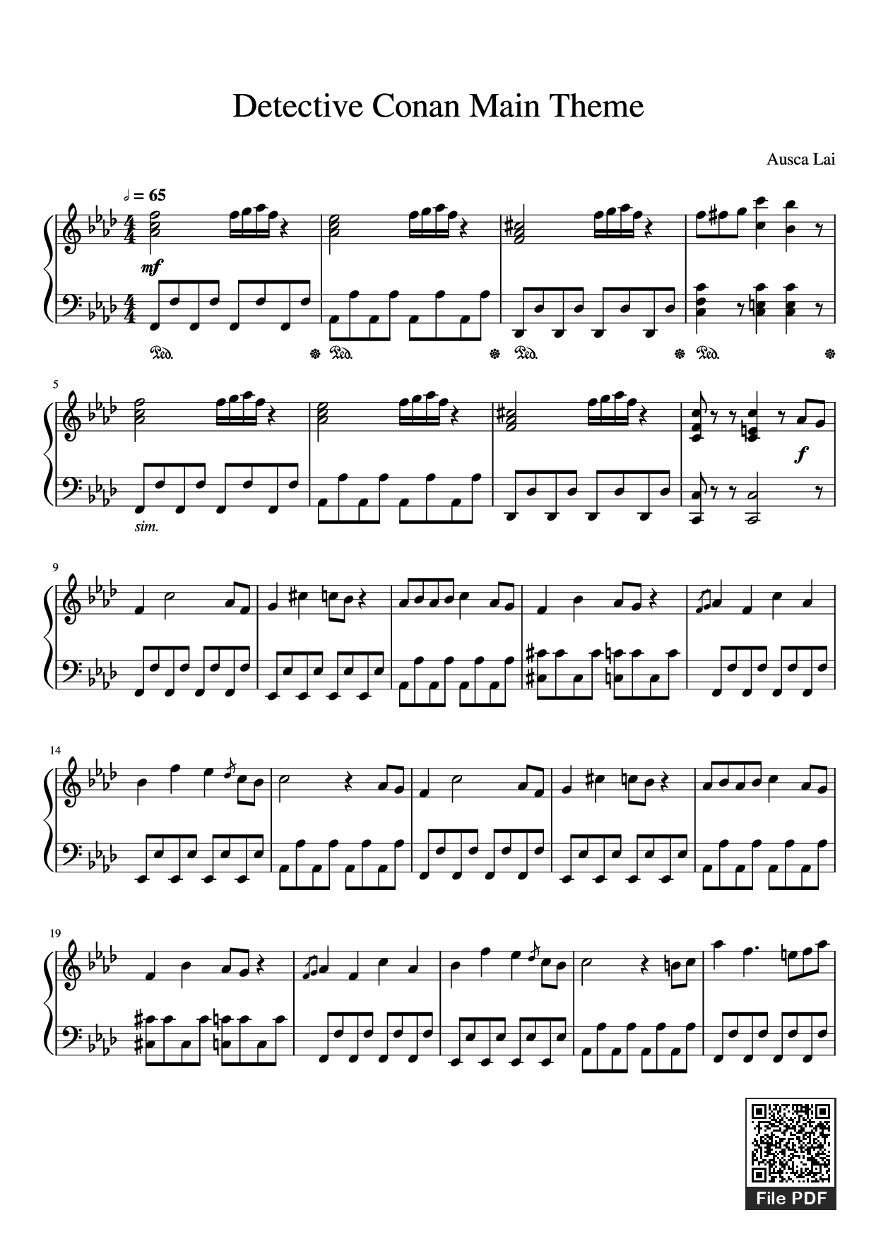 Page 1 of the piano sheet music PDF Piano – Detective Conan Main Theme Piano by Ausca Lai