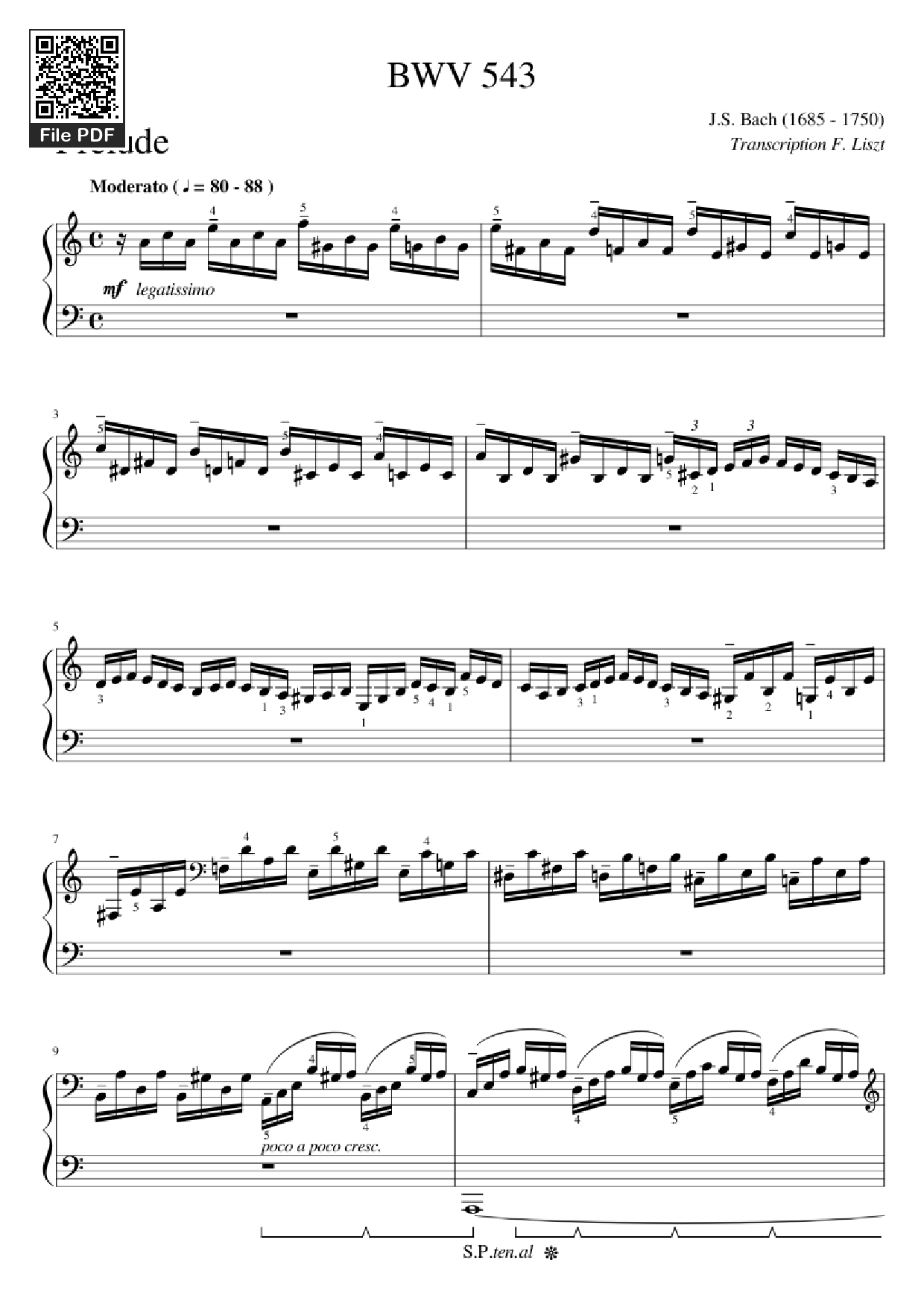 Page 1 of the piano sheet music PDF Piano – BWV 543 Piano by J.S. Bach (1685 - 1750