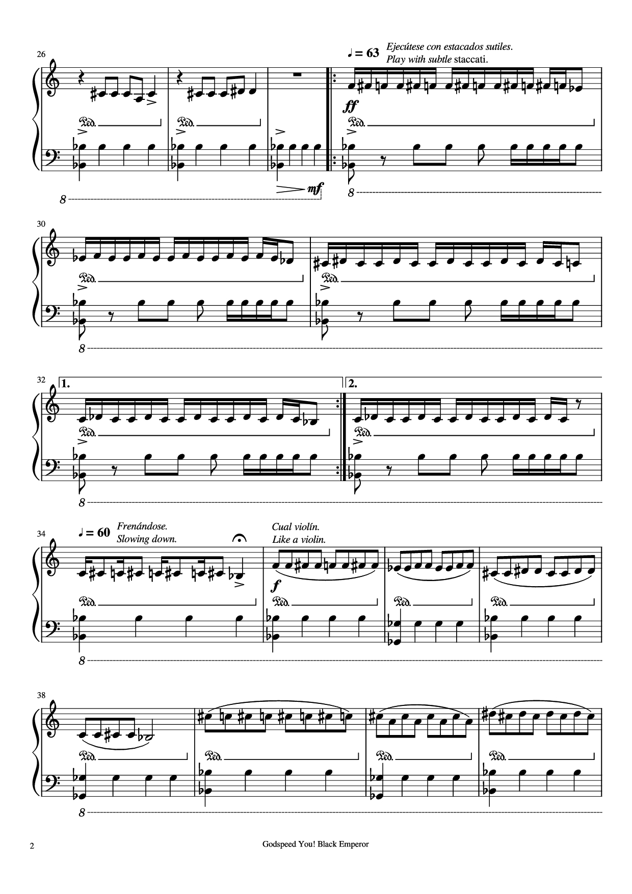 Page 2 of the piano sheet music PDF – The Sad Mafioso Piano by Compositor: Godspeed You! Black Emperor