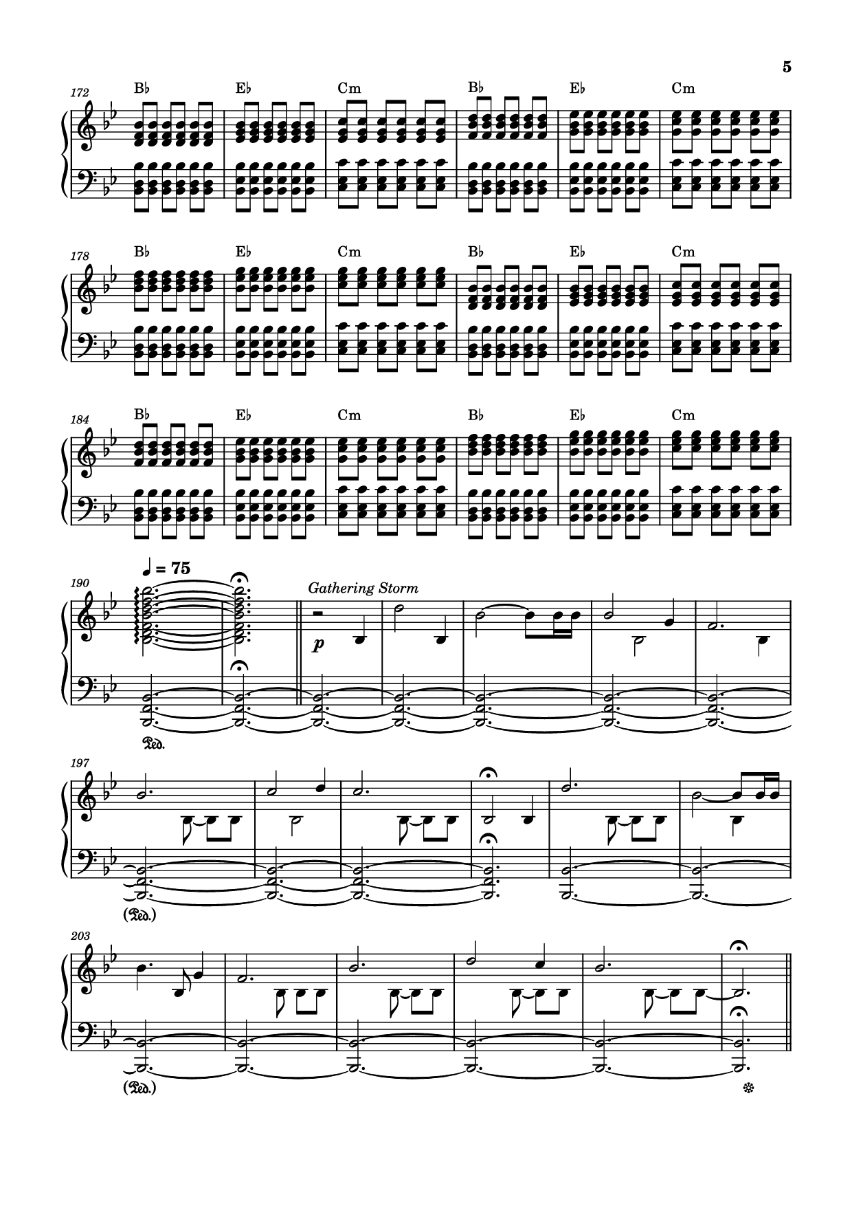 Page 5 of the piano sheet music PDF – Storm/Gathering Storm Piano by Transcribed by: Sam Anderson