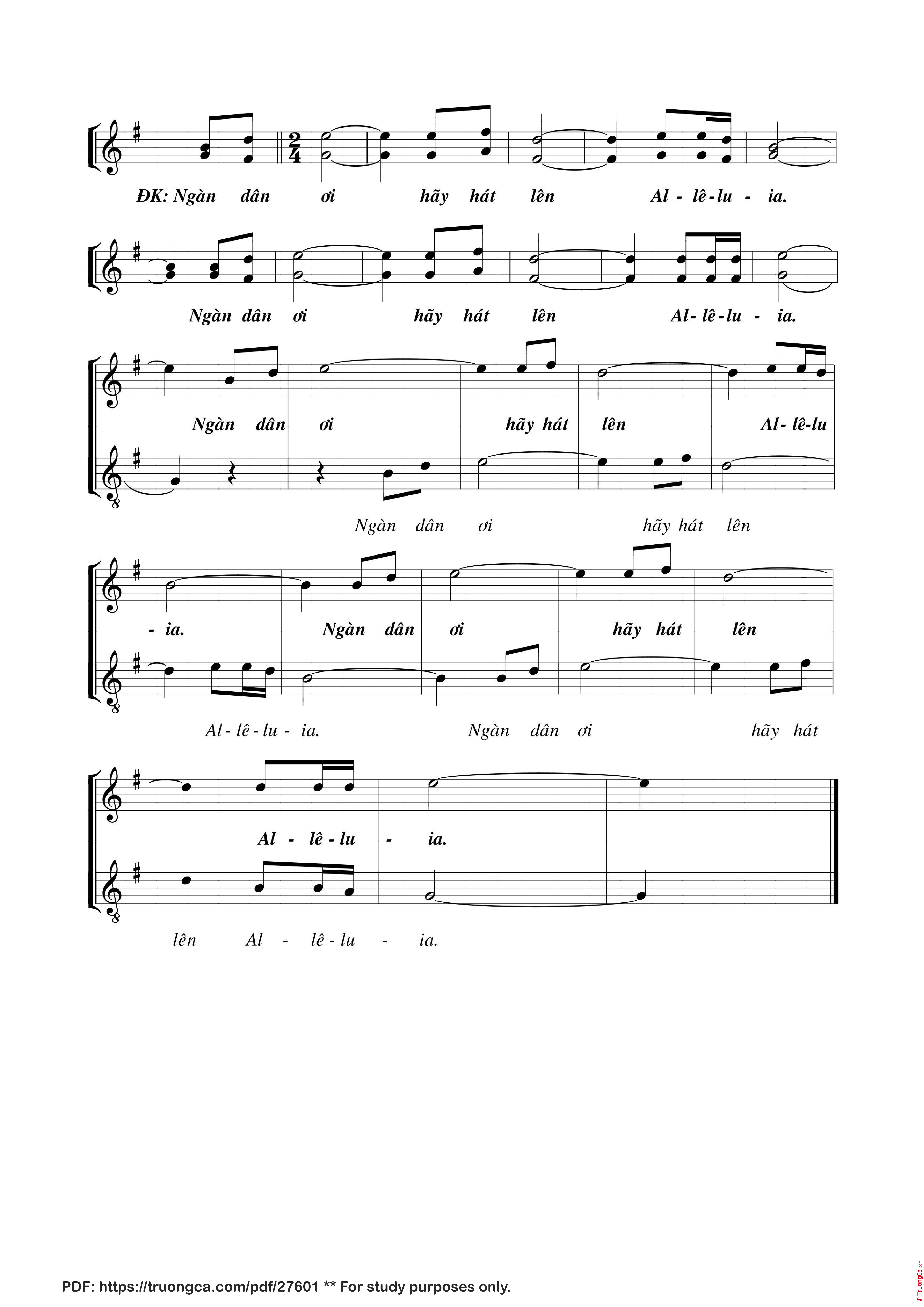 Page 2 of the piano sheet music PDF – Hãy cất tiếng hát by NGỌC LINH