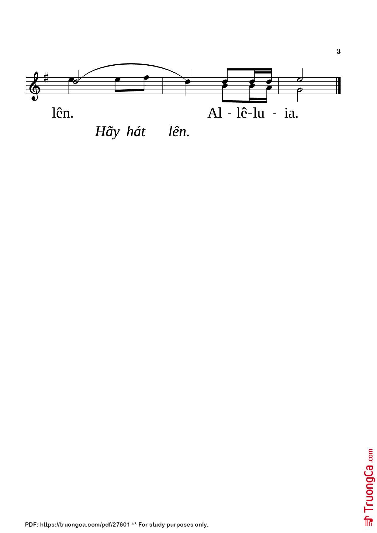 Page 3 of the piano sheet music PDF – Hãy cất tiếng hát by NGỌC LINH