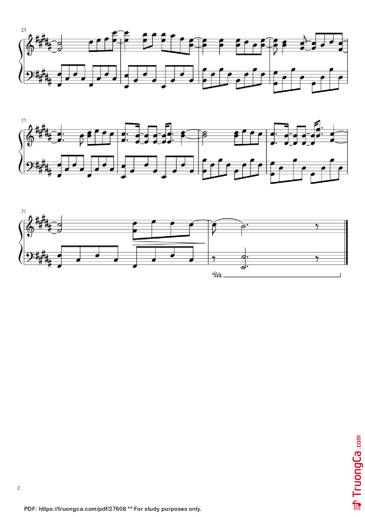 Page 2 of the piano sheet music PDF Piano – Payphone Piano by Undefined