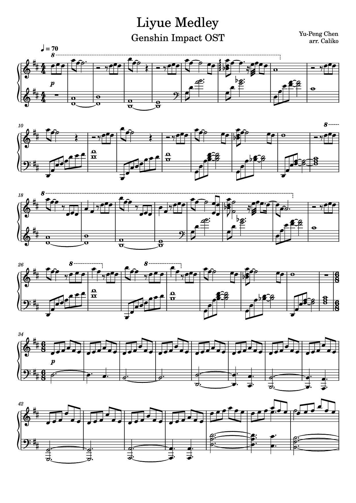 Page 1 of the piano sheet music PDF Piano – Liyue Medley Piano by Yu-Peng Chen