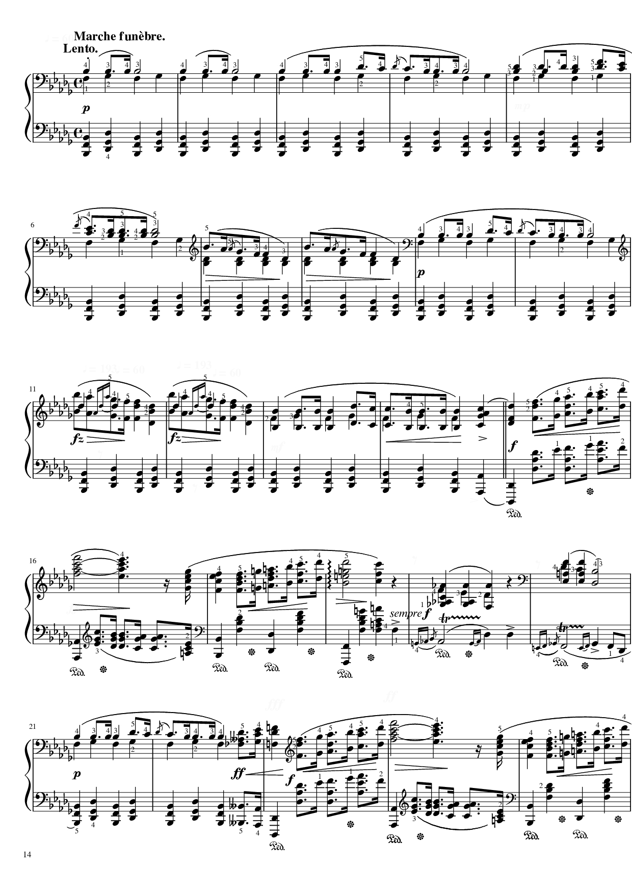 Page 14 of the piano sheet music PDF Piano – Funeral March Sonata No. 2 Op. 35 (Chopin) by Frédéric Chopin