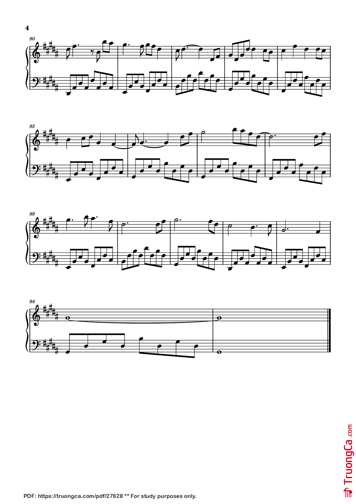 Page 4 of the piano sheet music PDF Piano – 远舟的少年 Piano (Niên Thiếu Của Viễn Châu) by 夕林子休