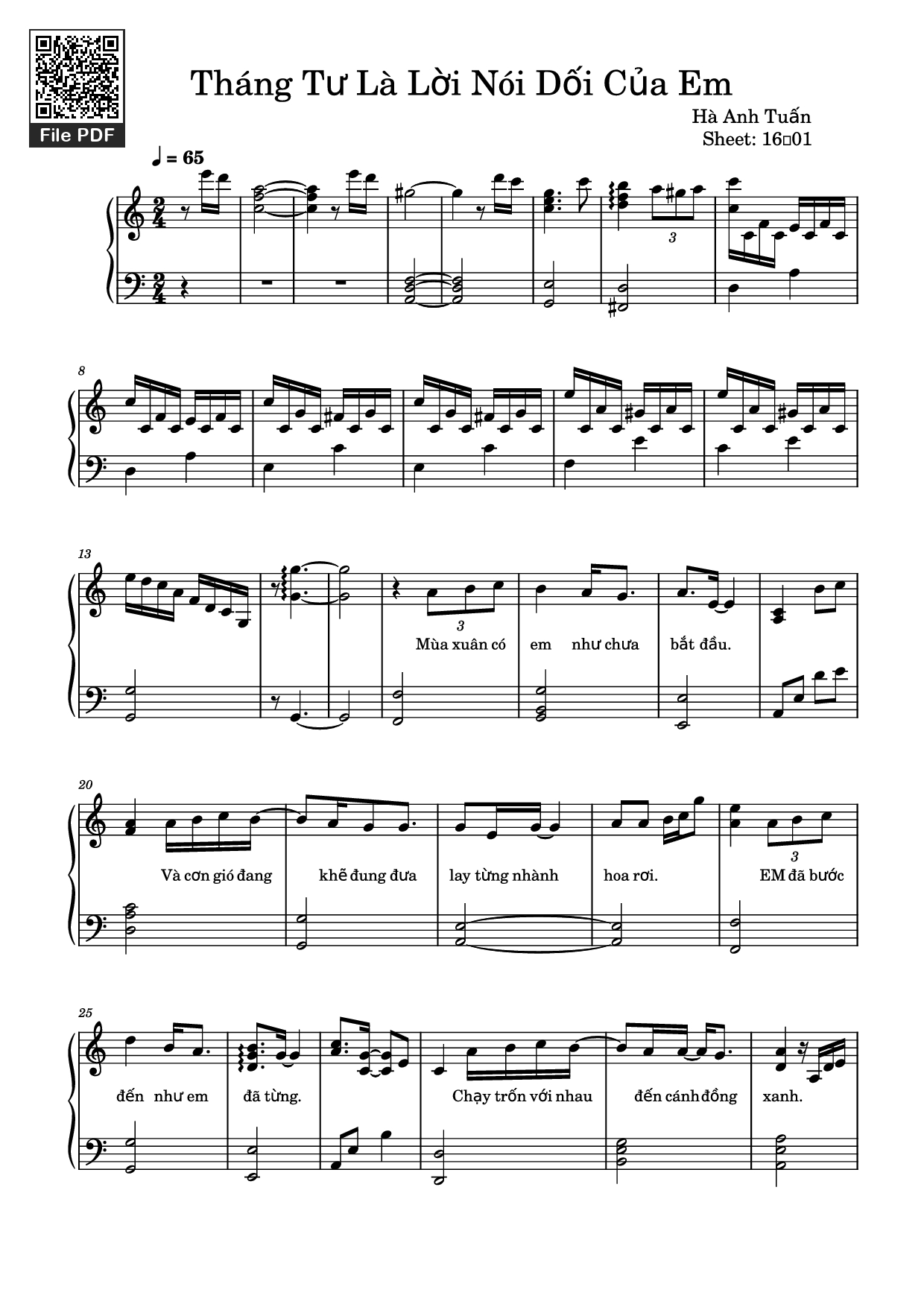 Page 1 of the piano sheet music PDF Piano – Tháng Tư Là Lời Nói Dối Của Em Piano (easy) by Hà Anh Tuấn