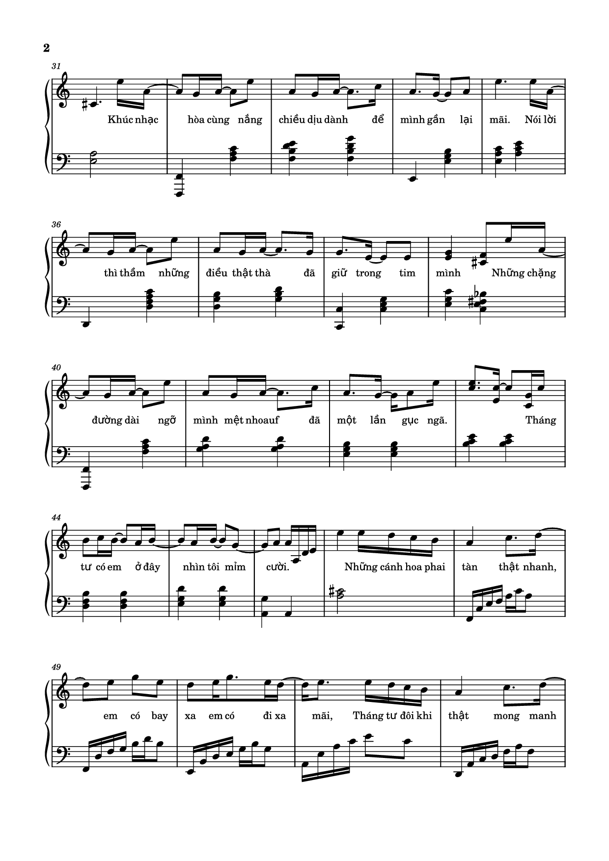 Page 2 of the piano sheet music PDF Piano – Tháng Tư Là Lời Nói Dối Của Em Piano (easy) by Hà Anh Tuấn