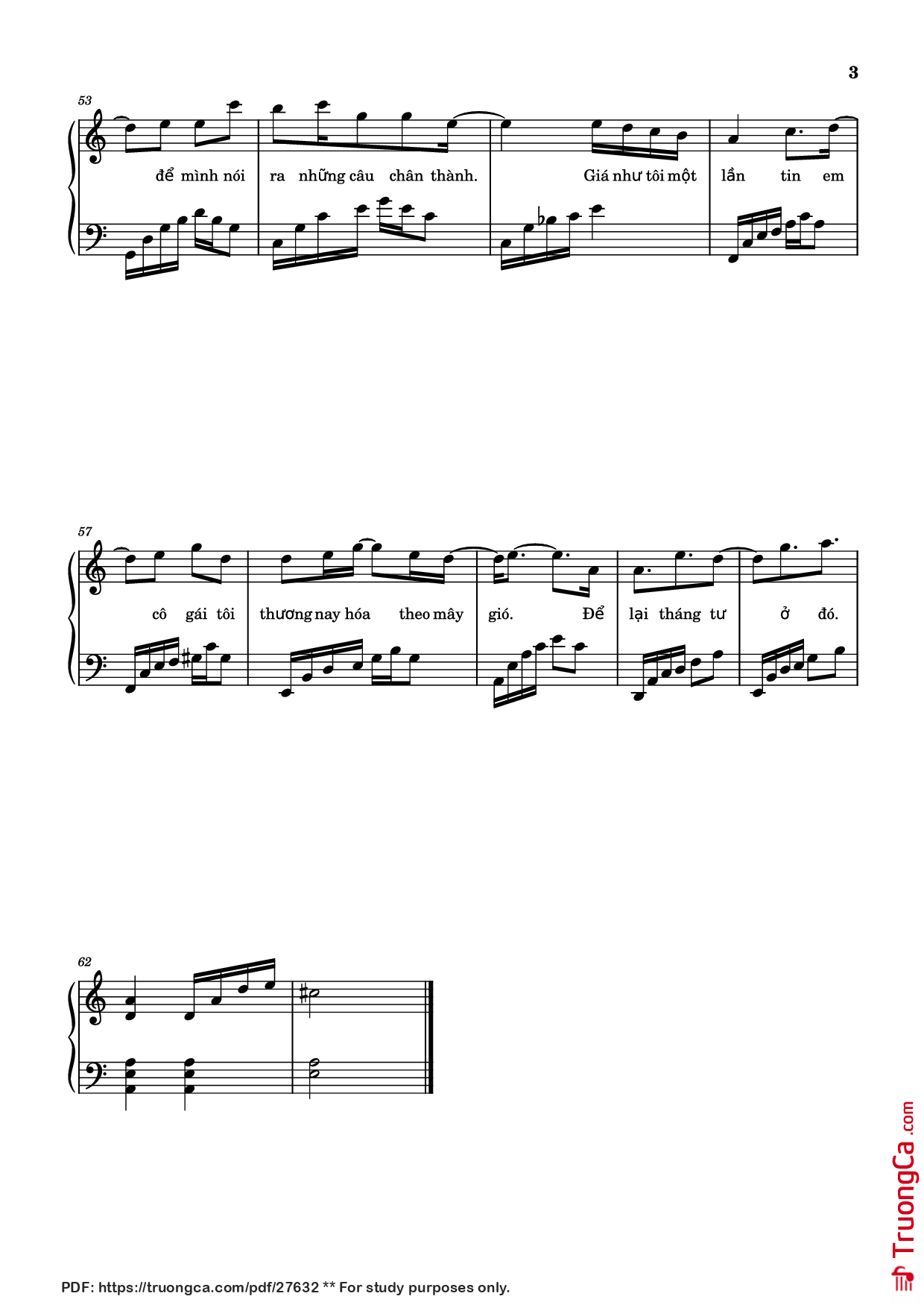 Page 3 of the piano sheet music PDF Piano – Tháng Tư Là Lời Nói Dối Của Em Piano (easy) by Hà Anh Tuấn