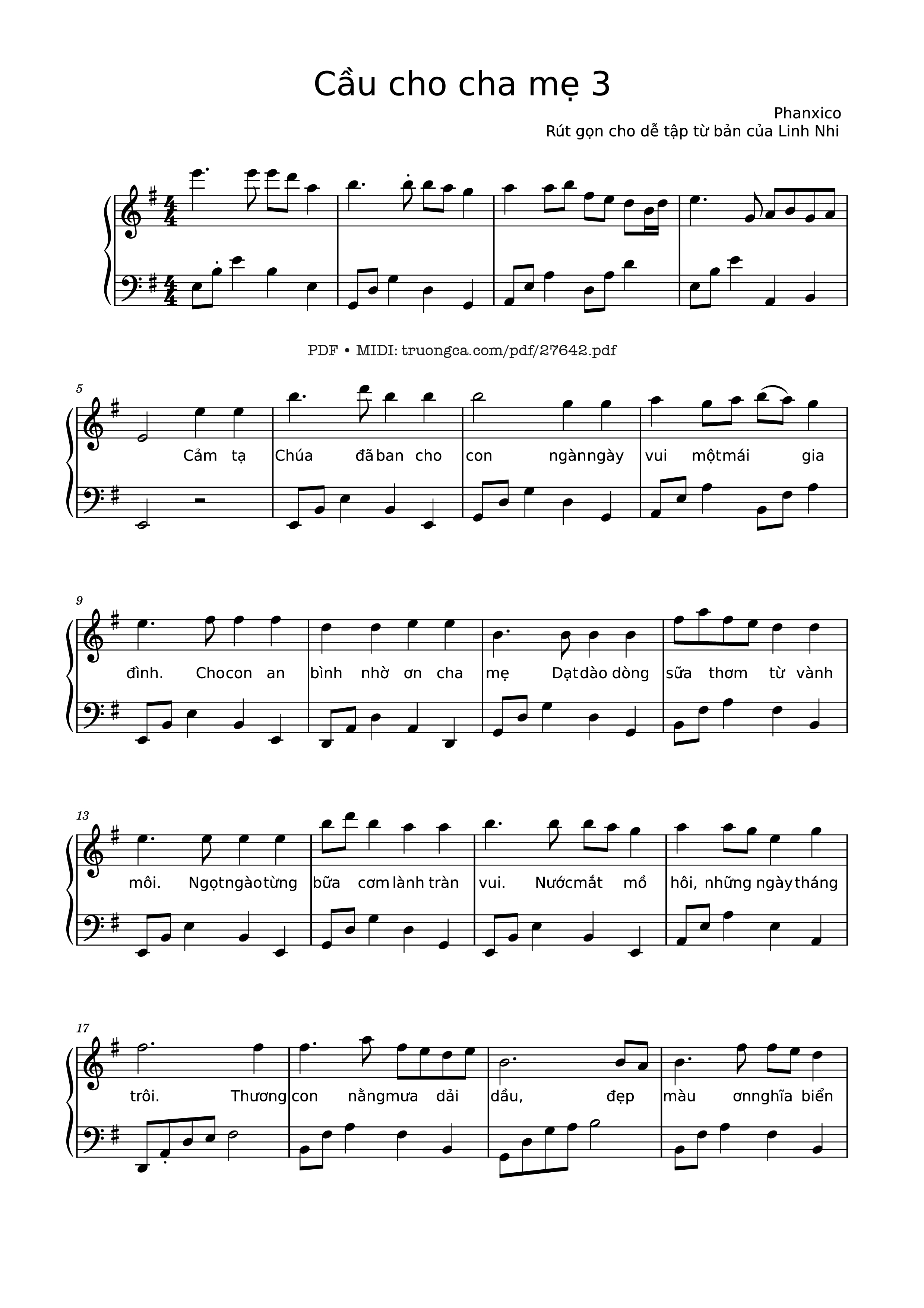 Page 1 of the piano sheet music PDF – Cầu cho cha mẹ 3 Piano by Phanxico