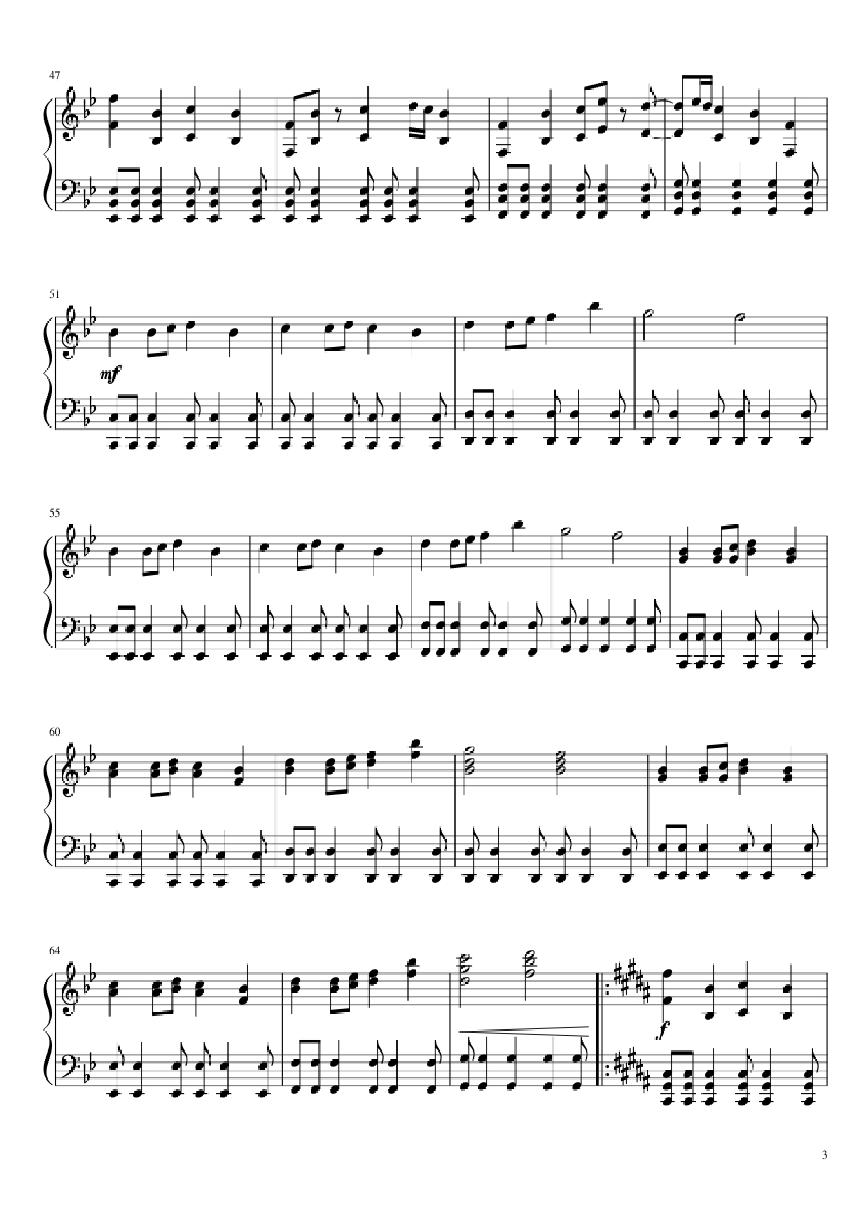 Page 3 of the piano sheet music PDF Piano – Hopes and Dreams/Save the World Piano by Toby Fox