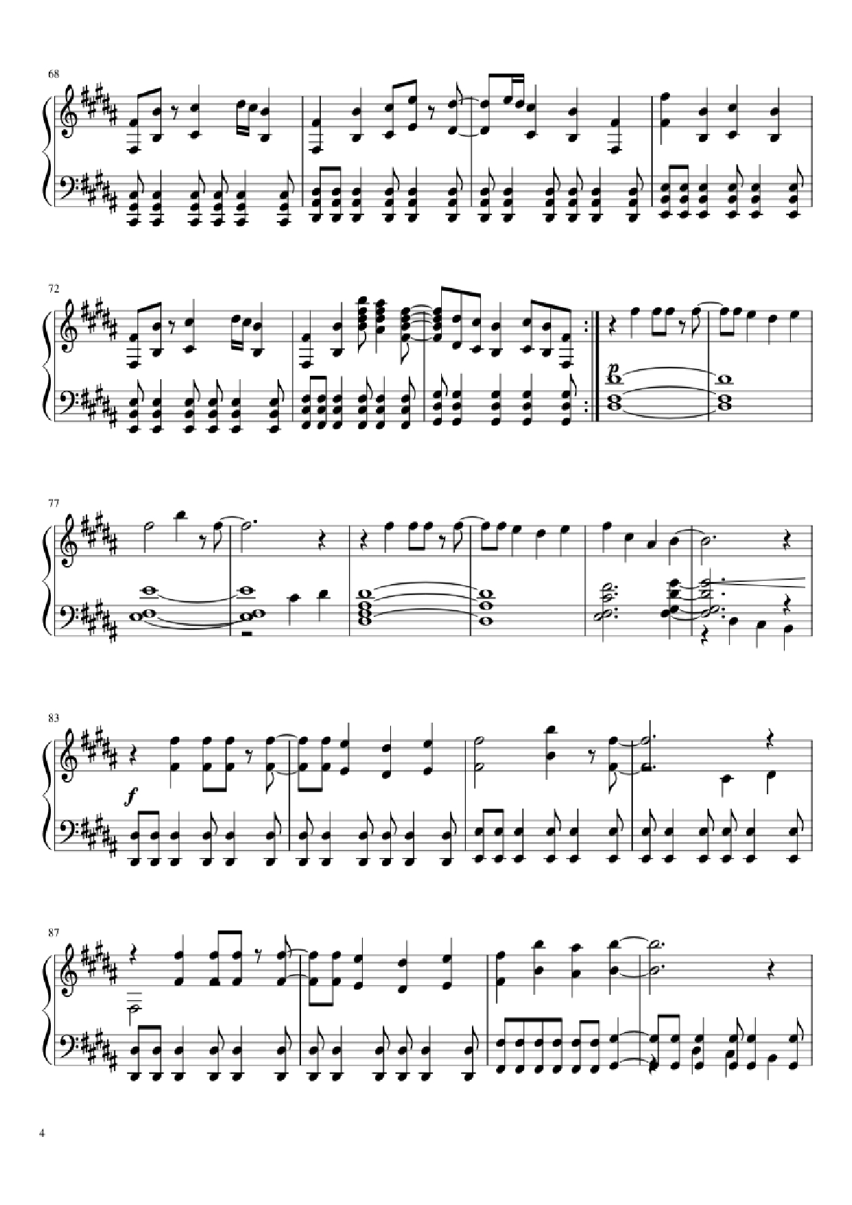 Page 4 of the piano sheet music PDF Piano – Hopes and Dreams/Save the World Piano by Toby Fox