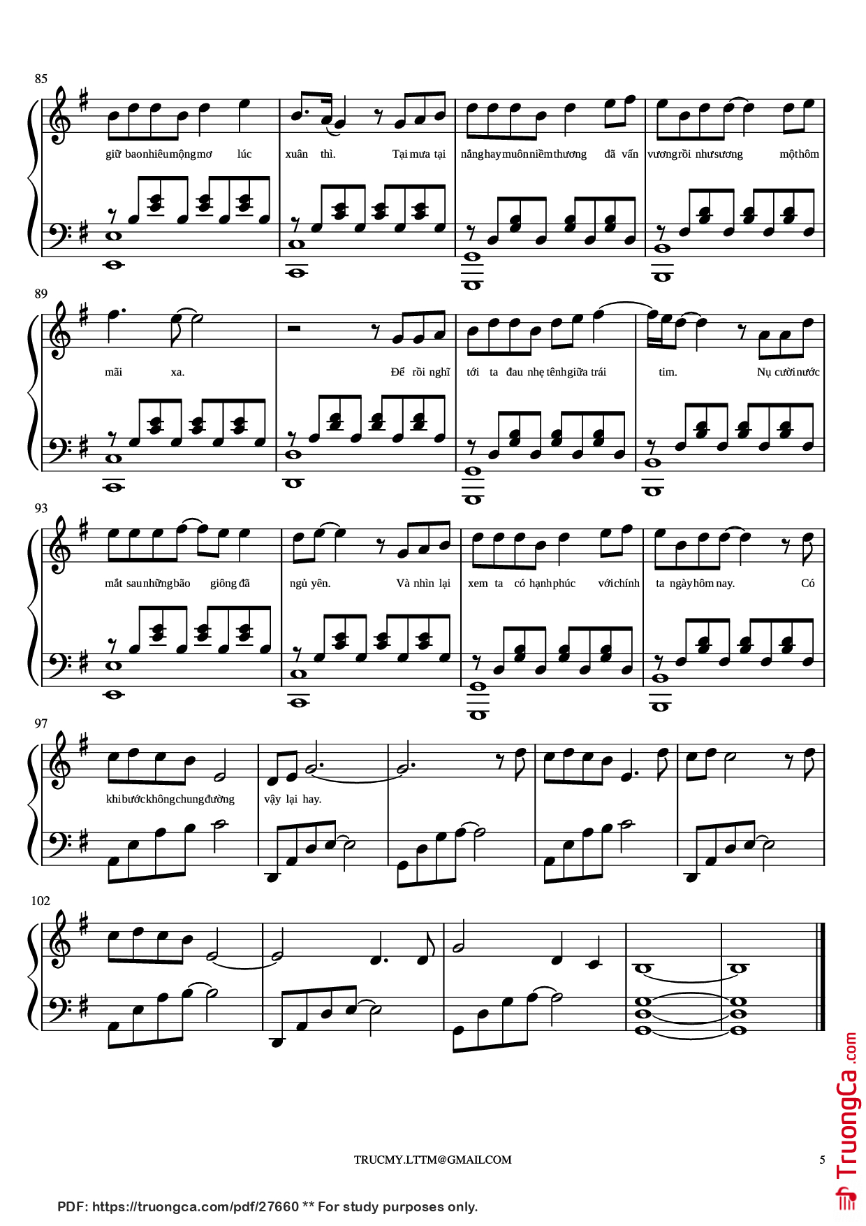 Page 5 of the piano sheet music PDF Piano – Xuân thì Piano cover by Phan Mạnh Quỳnh