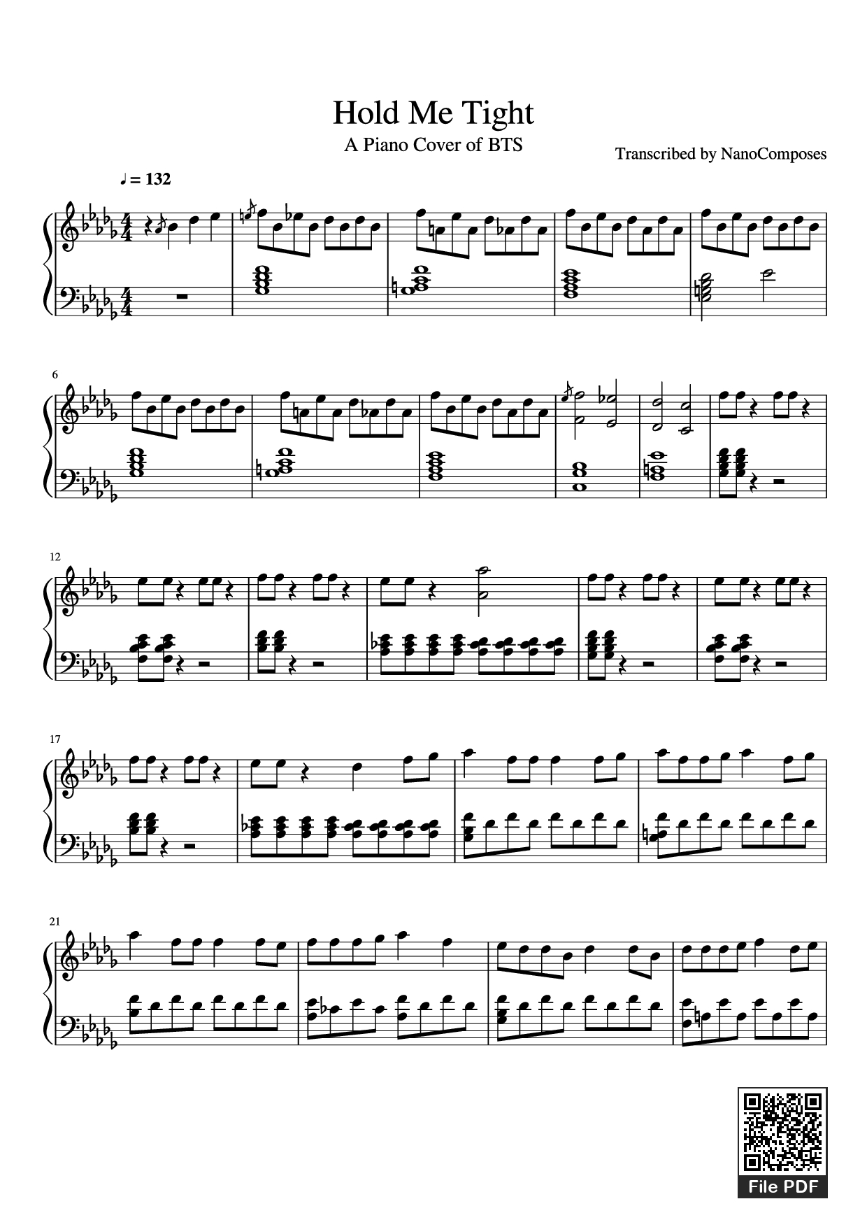 Page 1 of the piano sheet music PDF Piano – Hold Me Tight Piano by BTS