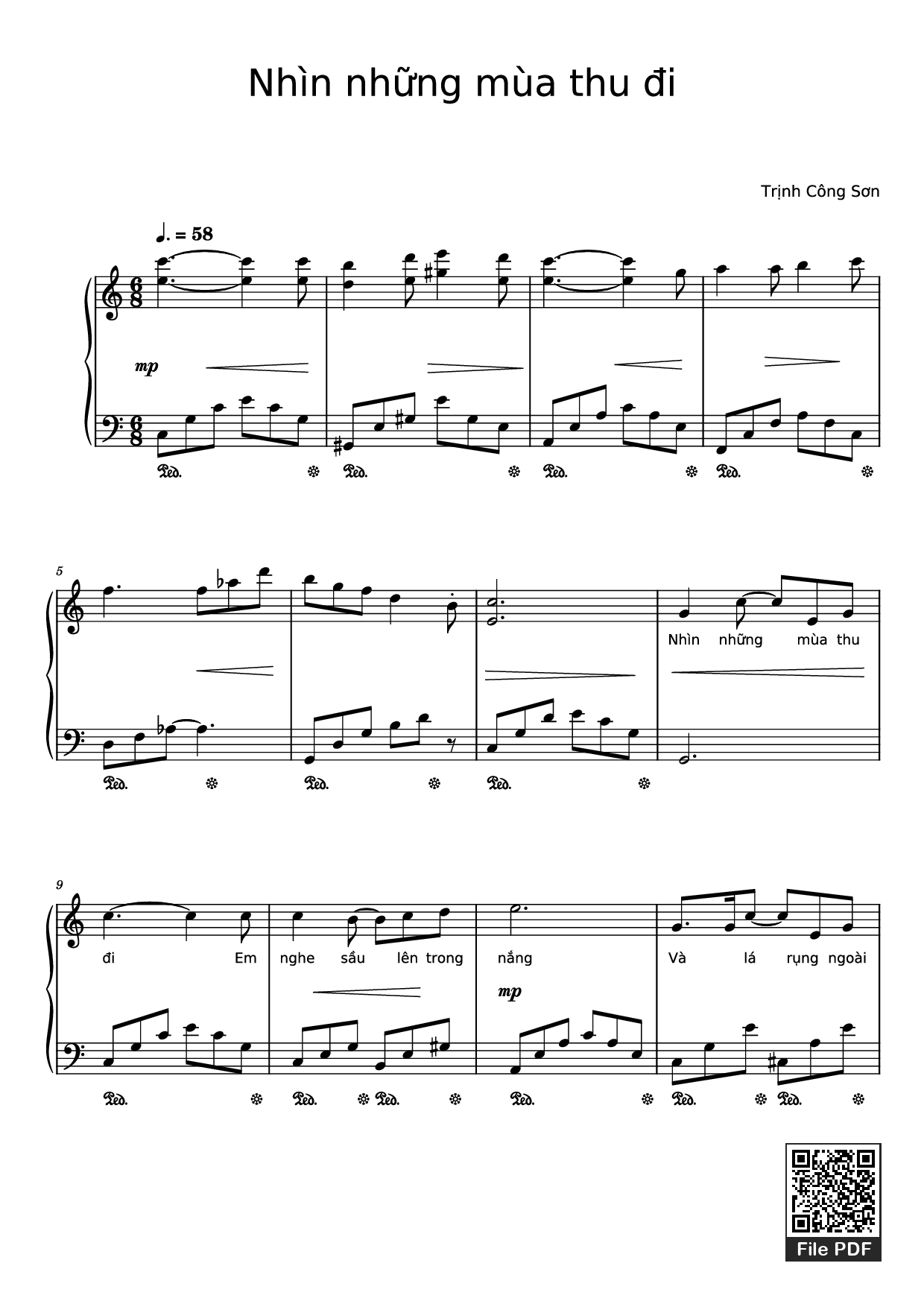 Page 1 of the piano sheet music PDF Piano – Nhìn những mùa thu đi Piano by Trịnh Công Sơn