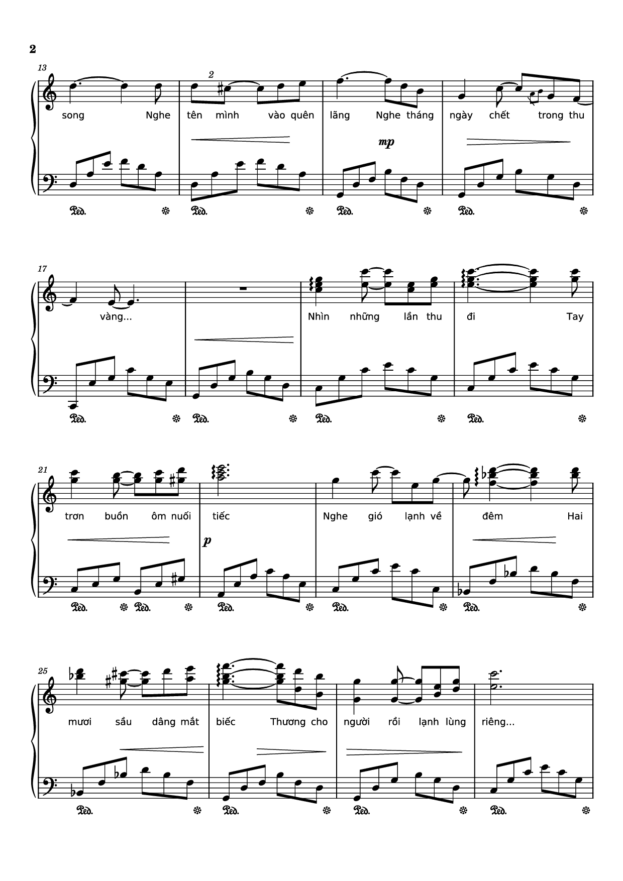 Page 2 of the piano sheet music PDF Piano – Nhìn những mùa thu đi Piano by Trịnh Công Sơn