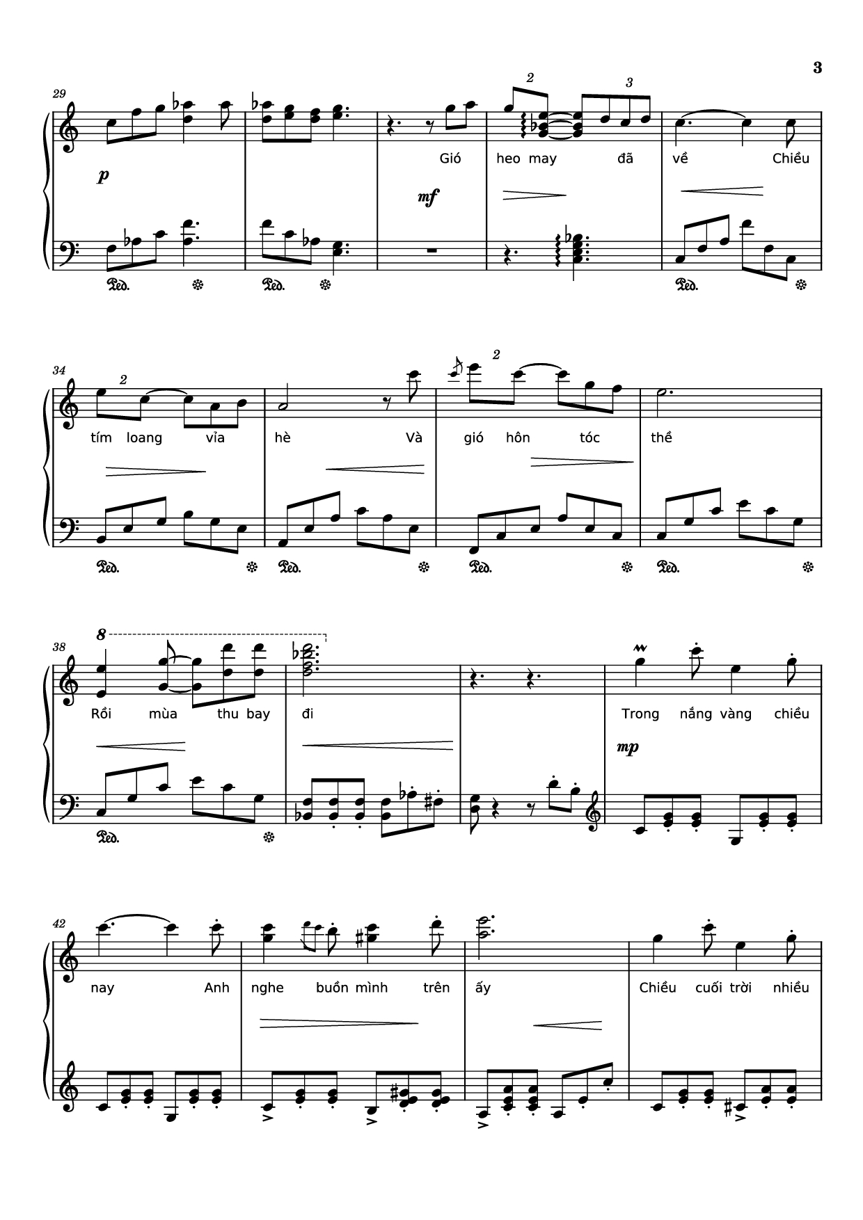 Page 3 of the piano sheet music PDF Piano – Nhìn những mùa thu đi Piano by Trịnh Công Sơn