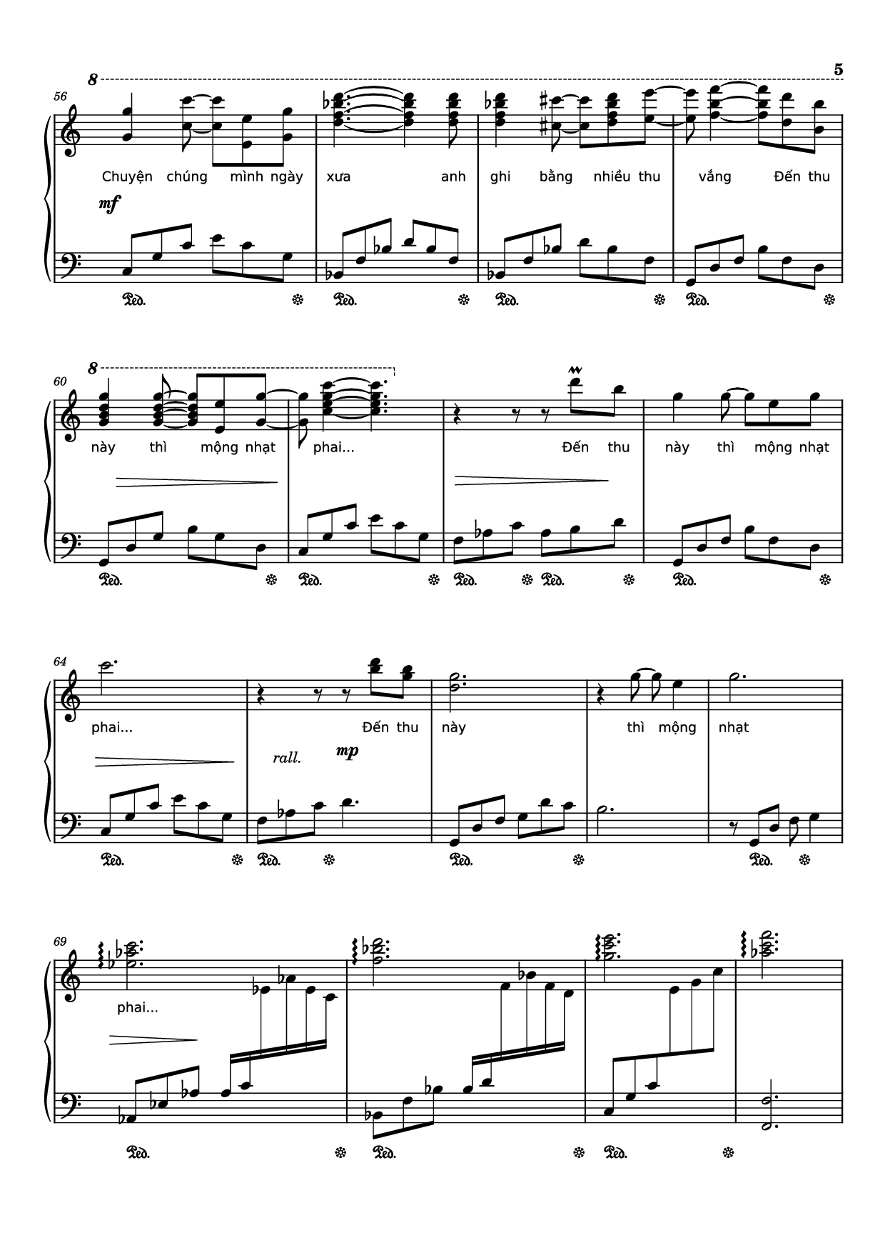 Page 5 of the piano sheet music PDF Piano – Nhìn những mùa thu đi Piano by Trịnh Công Sơn