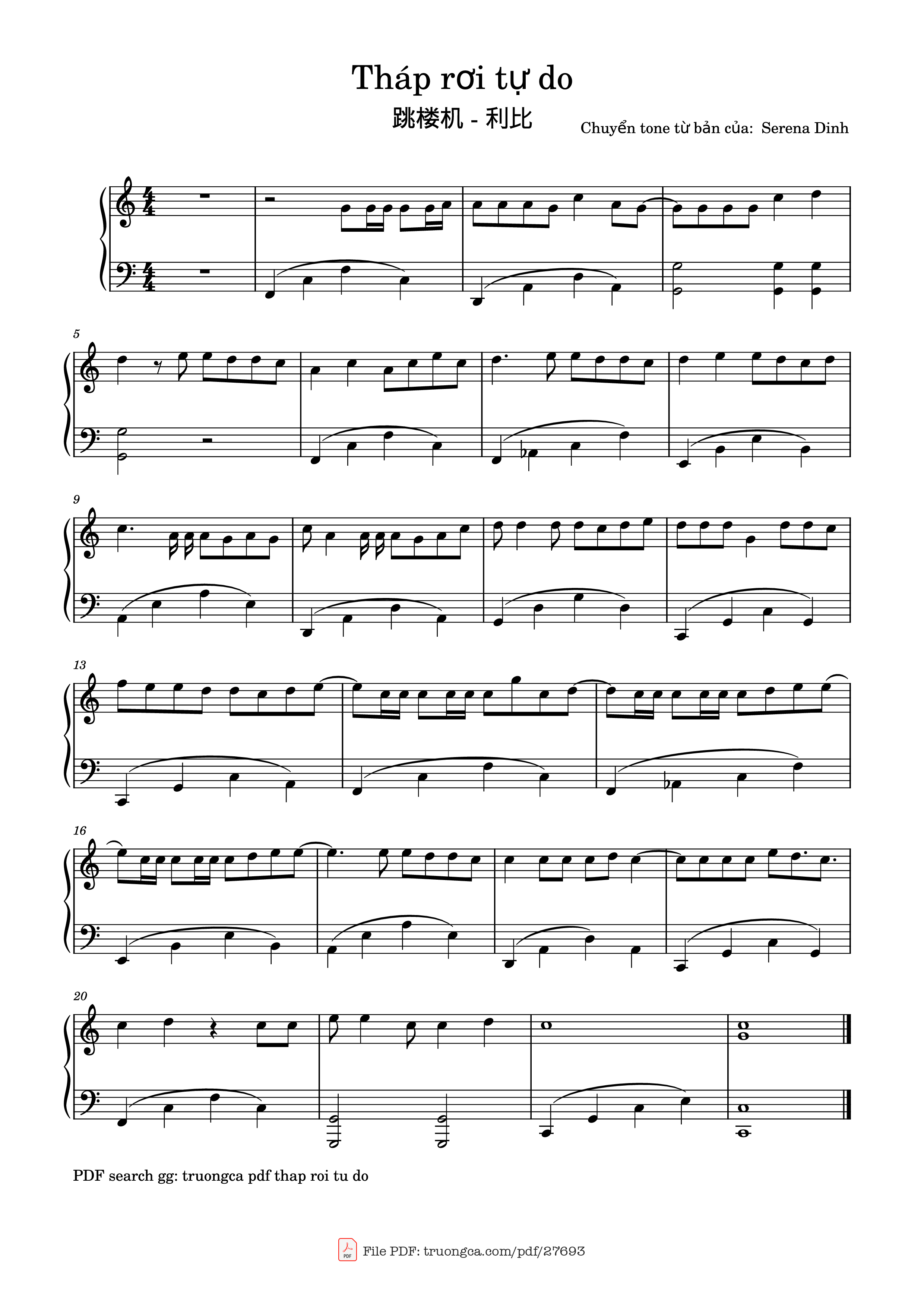 Page 1 of the piano sheet music PDF Piano – 跳楼机 Piano (Tháp Rơi Tự Do, easy) by 利比