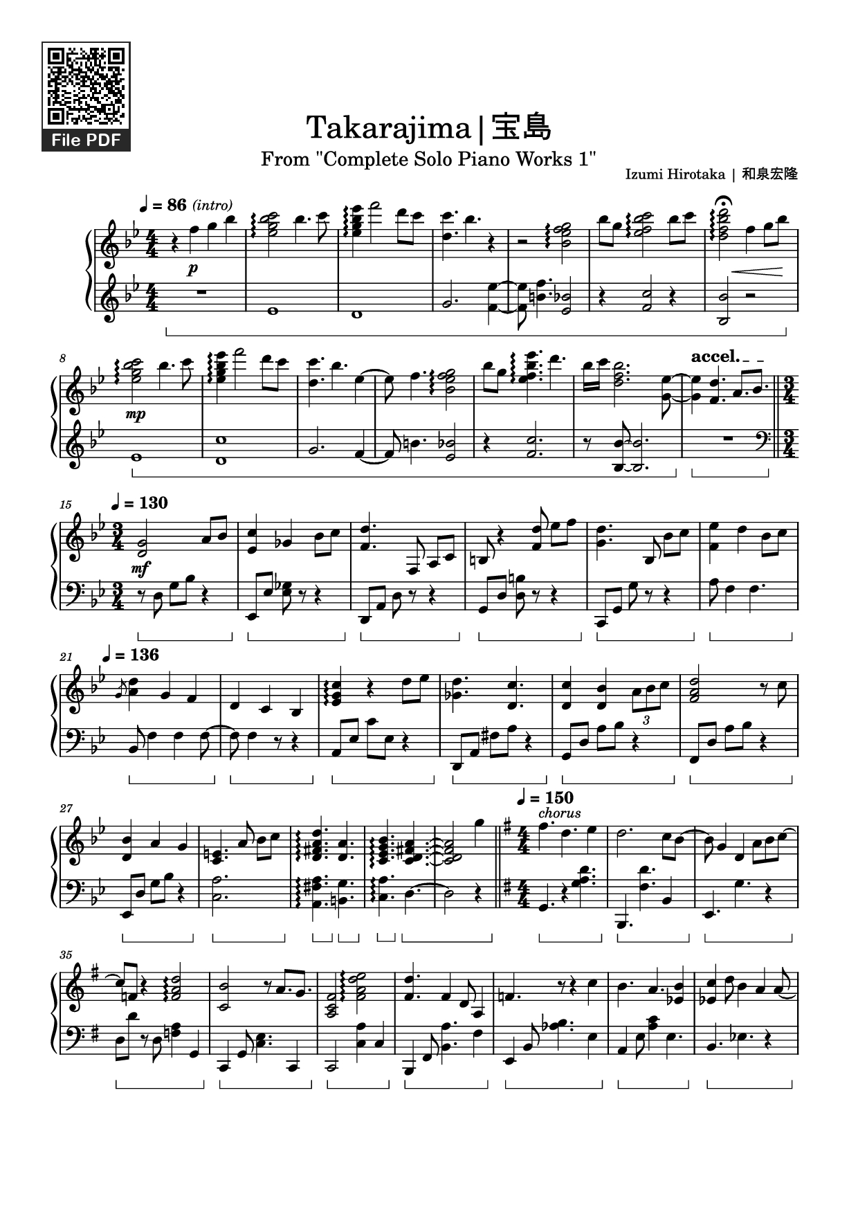 Page 1 of the piano sheet music PDF Piano – Takarajima|宝島 Piano by Izumi Hirotaka | 和泉宏隆