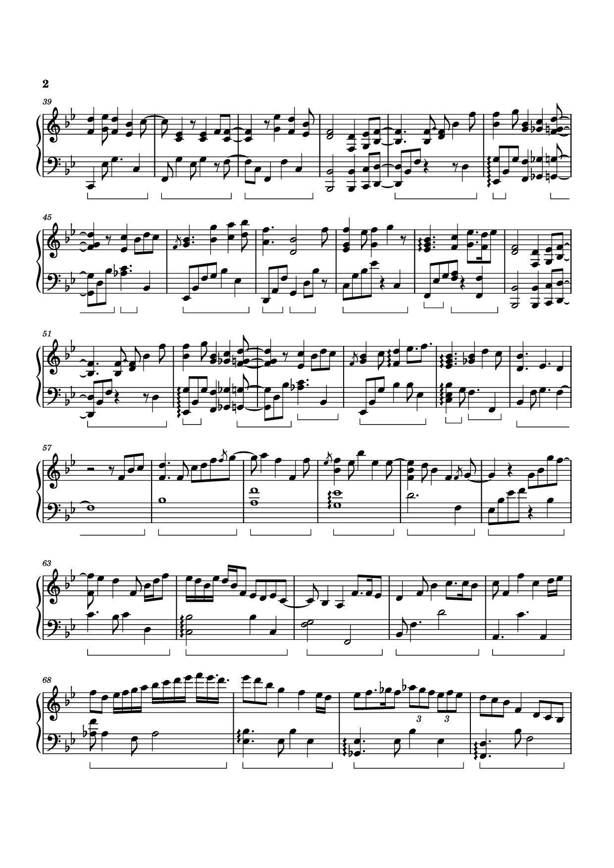 Page 2 of the piano sheet music PDF Piano – Three Swallows Piano by Izumi Hirotaka