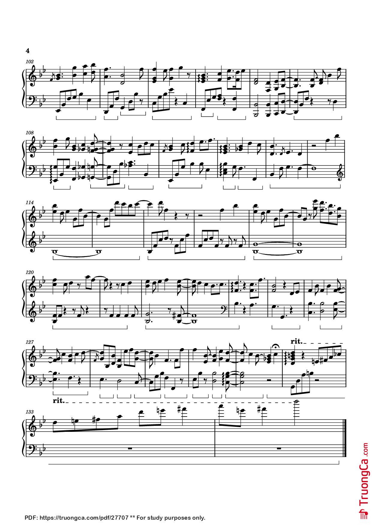 Page 4 of the piano sheet music PDF Piano – Three Swallows Piano by Izumi Hirotaka