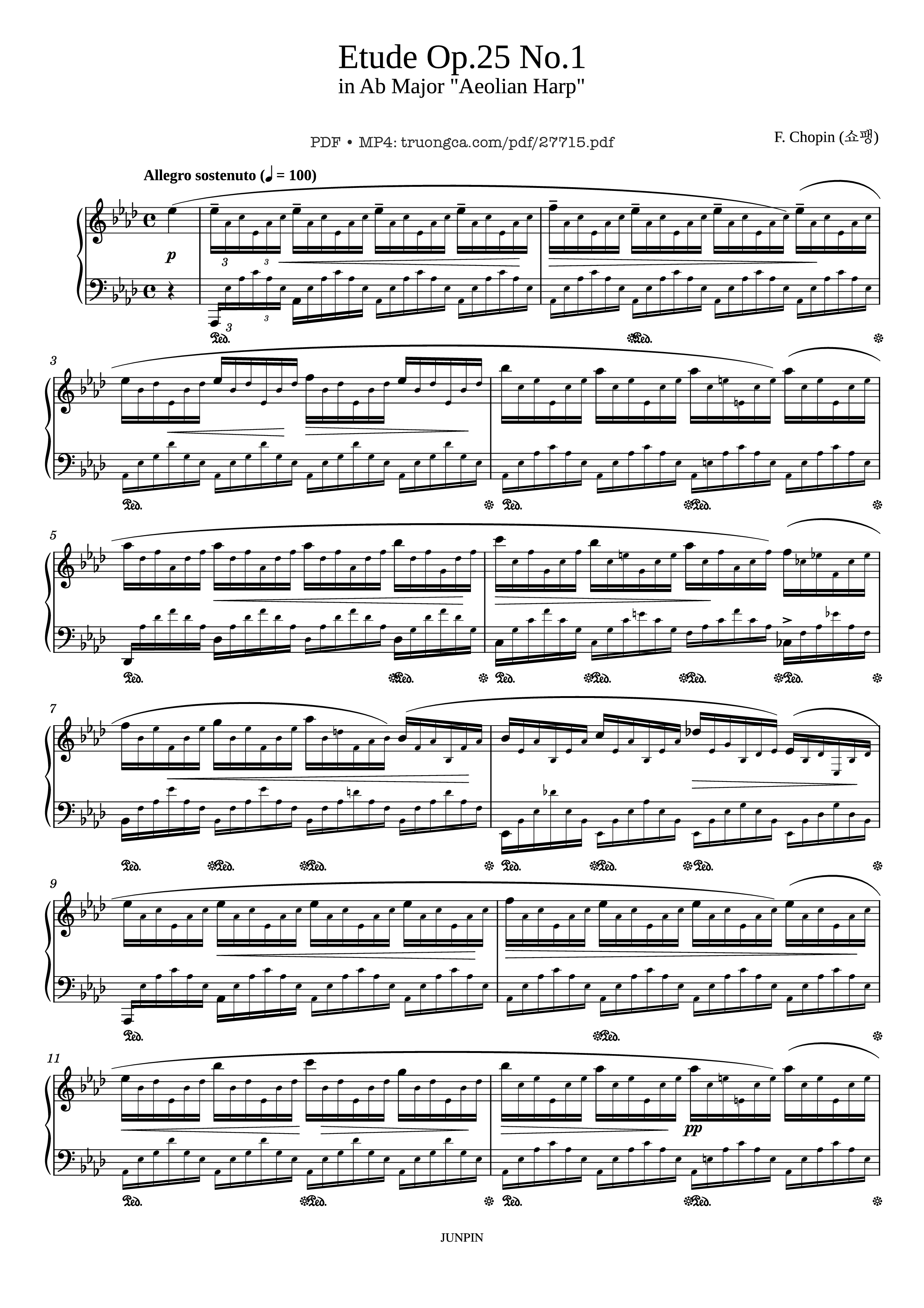 Page 1 of the piano sheet music PDF Piano – Etude Op.25 No.1 in Ab Major Aeolian Harp Piano by F. Chopin (쇼팽)