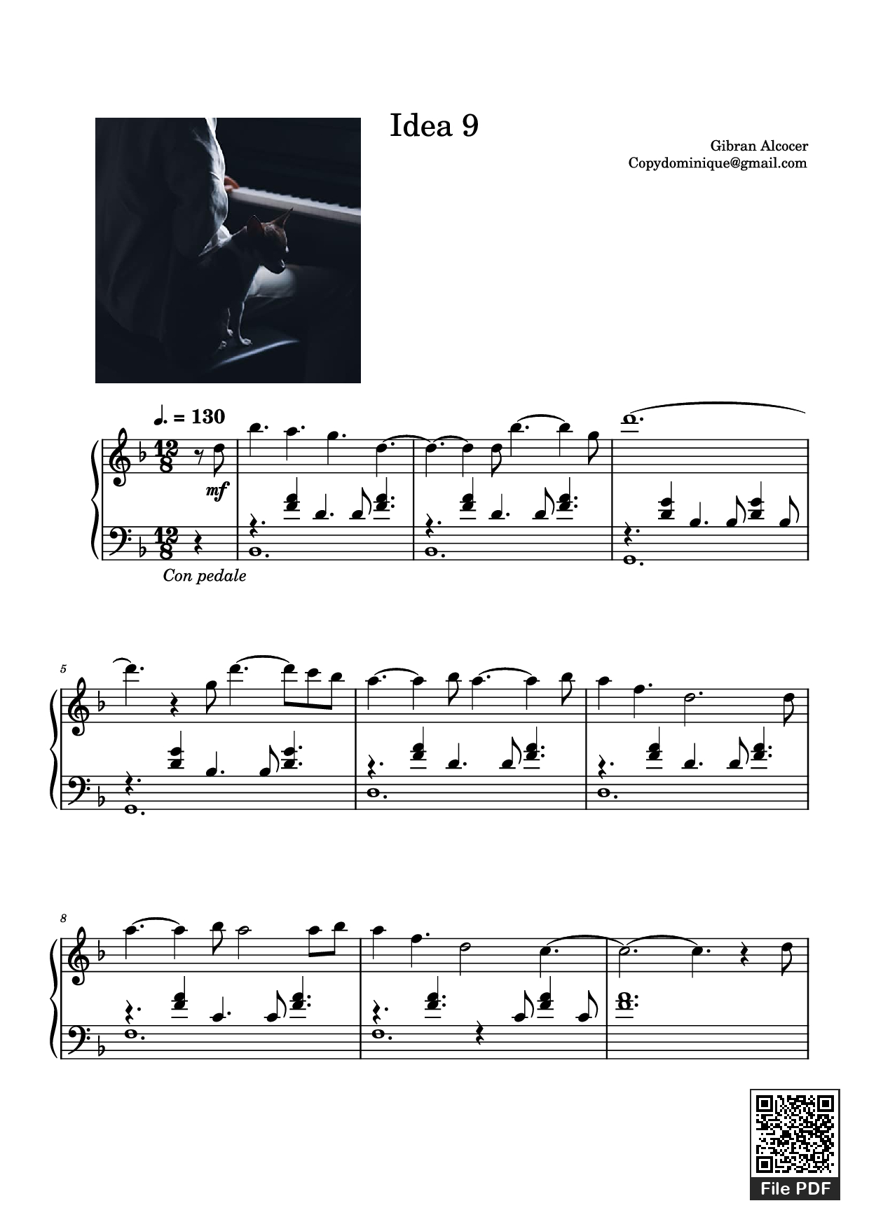 Page 1 of the piano sheet music PDF Piano – Idea 9 Piano by Gibran Alcocer