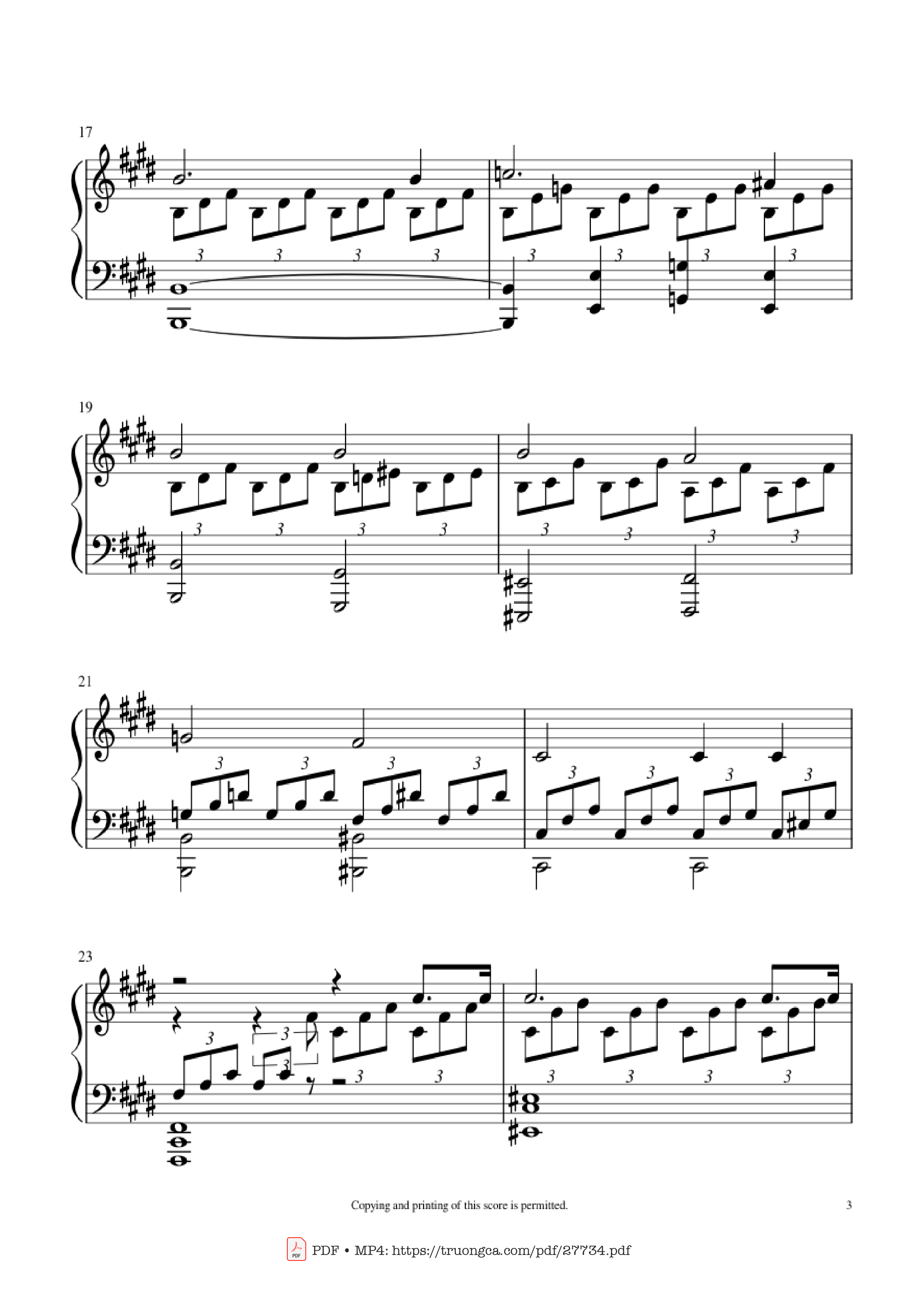 Page 3 of the piano sheet music PDF Piano – Moonlight Sonata 1st Movement Piano by Ludwig Van Beethoven