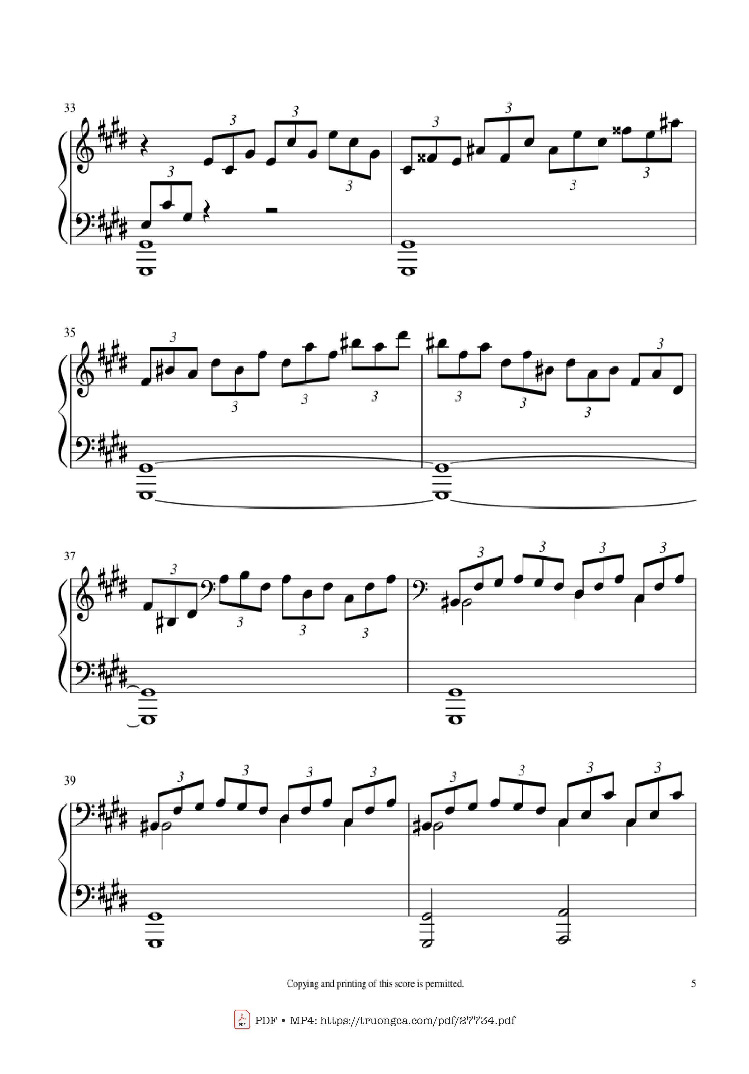Page 5 of the piano sheet music PDF Piano – Moonlight Sonata 1st Movement Piano by Ludwig Van Beethoven