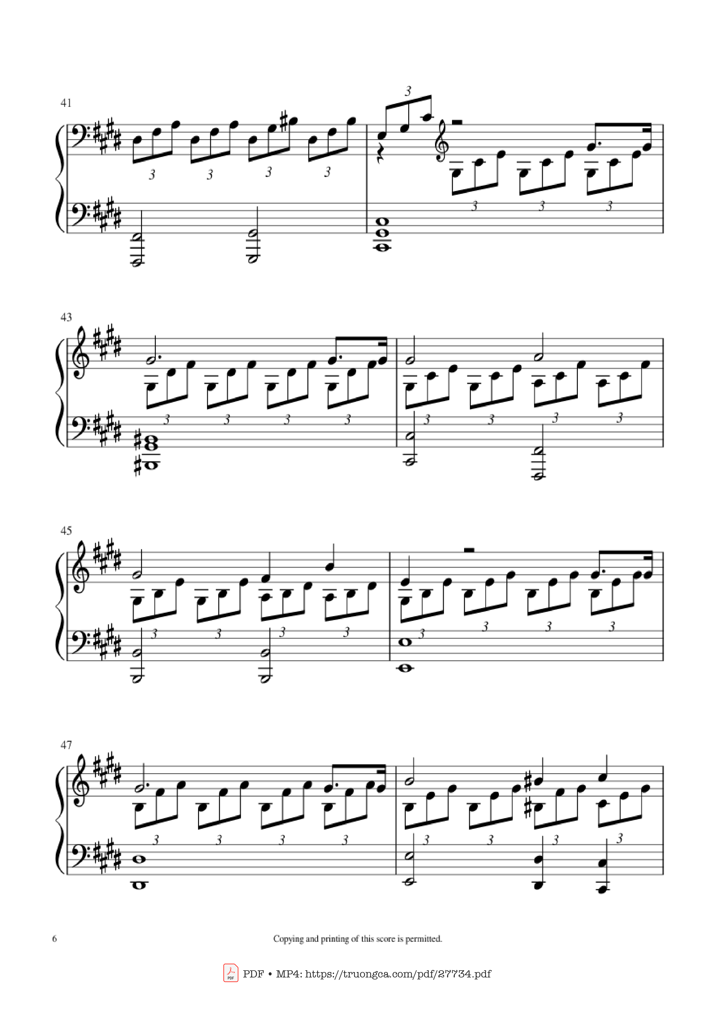 Page 6 of the piano sheet music PDF Piano – Moonlight Sonata 1st Movement Piano by Ludwig Van Beethoven