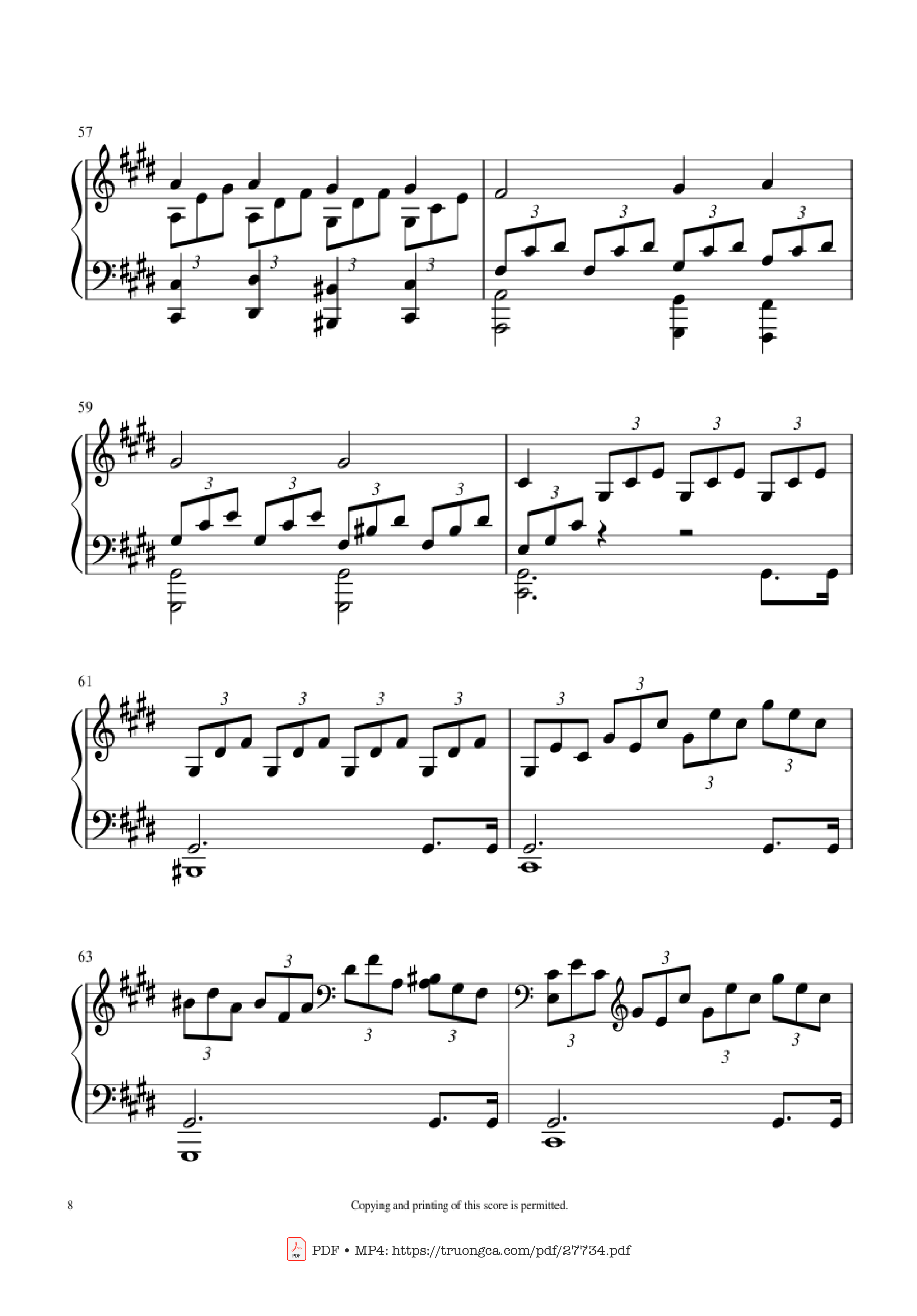 Page 8 of the piano sheet music PDF Piano – Moonlight Sonata 1st Movement Piano by Ludwig Van Beethoven
