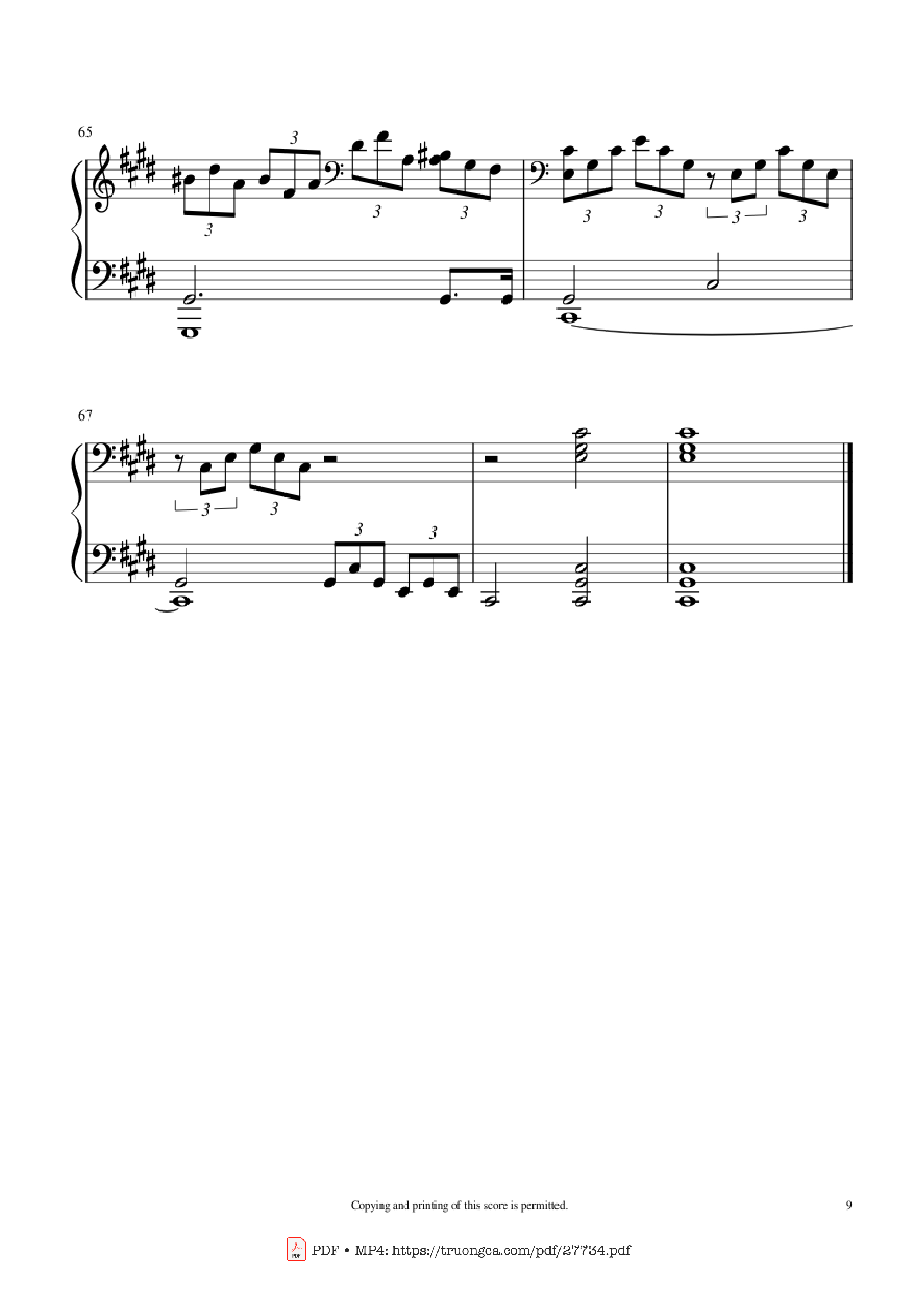 Page 9 of the piano sheet music PDF Piano – Moonlight Sonata 1st Movement Piano by Ludwig Van Beethoven