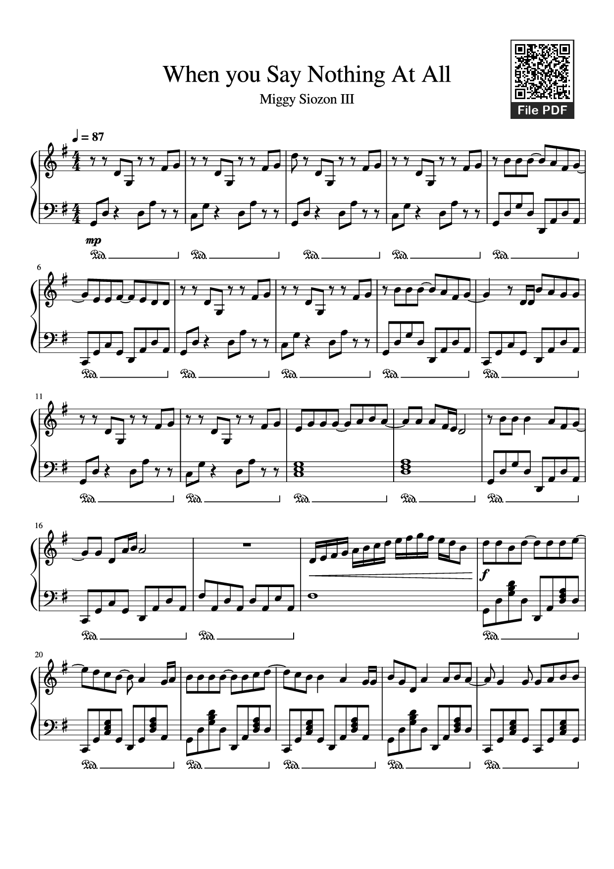 Page 1 of the piano sheet music PDF Piano – When you Say Nothing At All Piano by Undefined