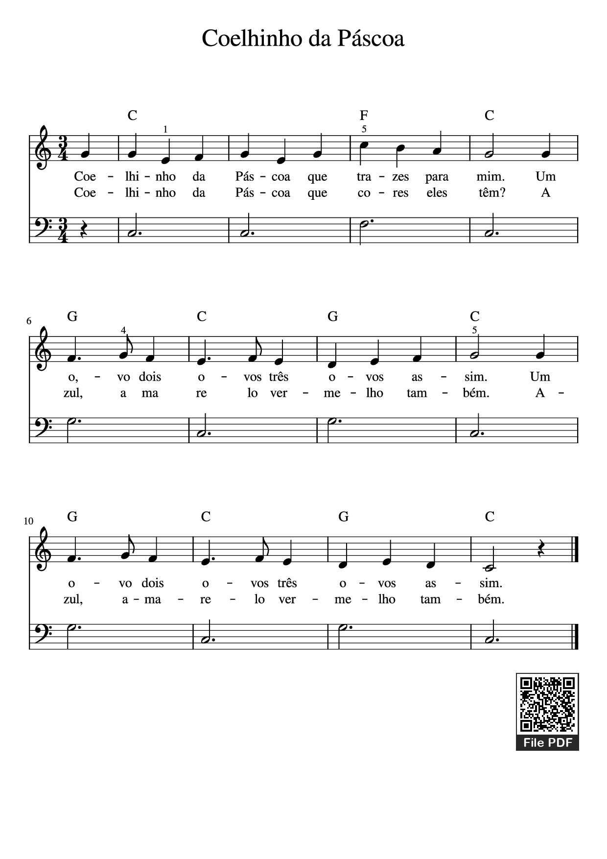 Page 1 of the piano sheet music PDF Piano – Coelhinho da Páscoa Piano by Undefined