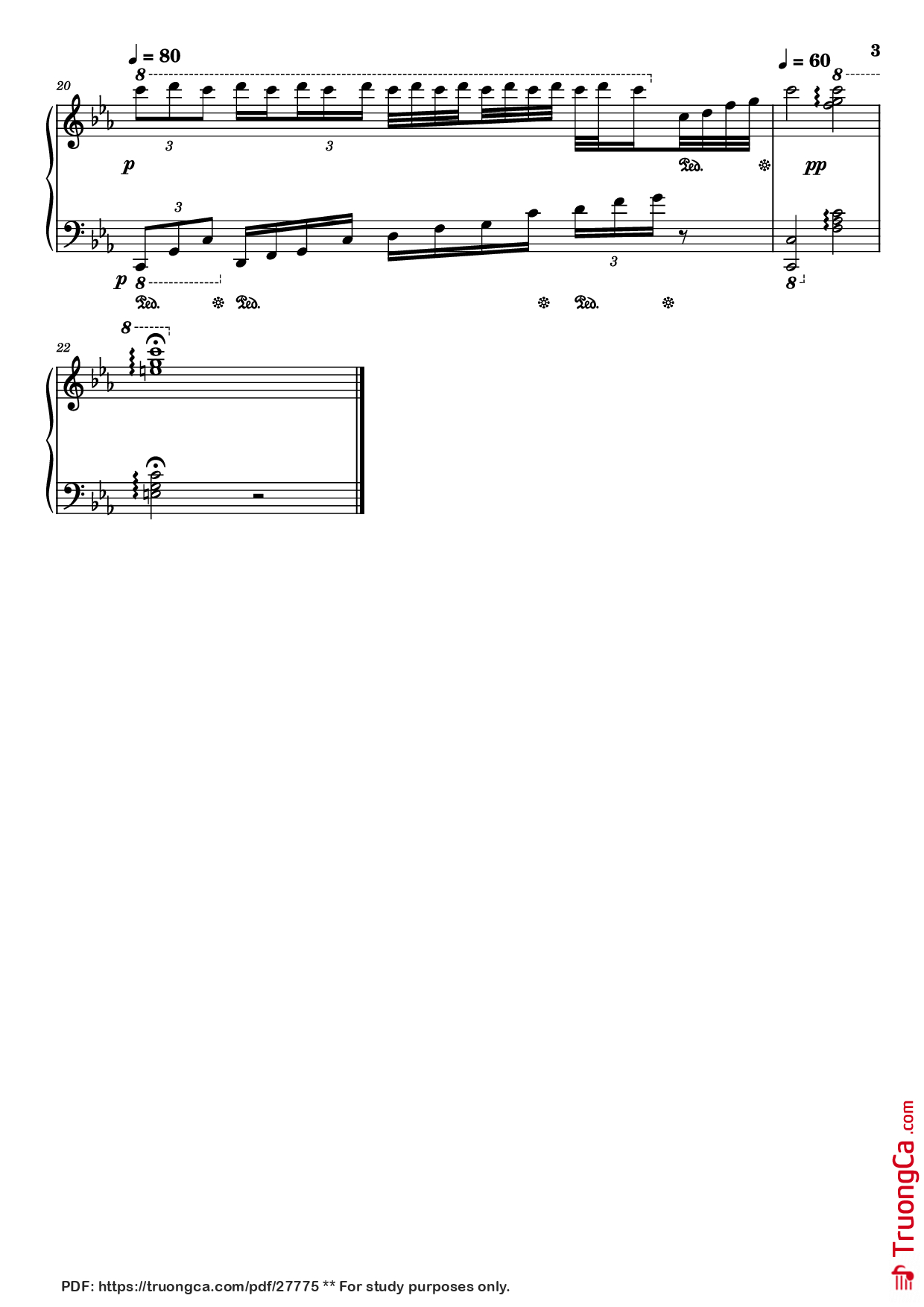 Page 3 of the piano sheet music PDF Piano – Bài ca đất phương nam Piano by Lư Nhất Vũ