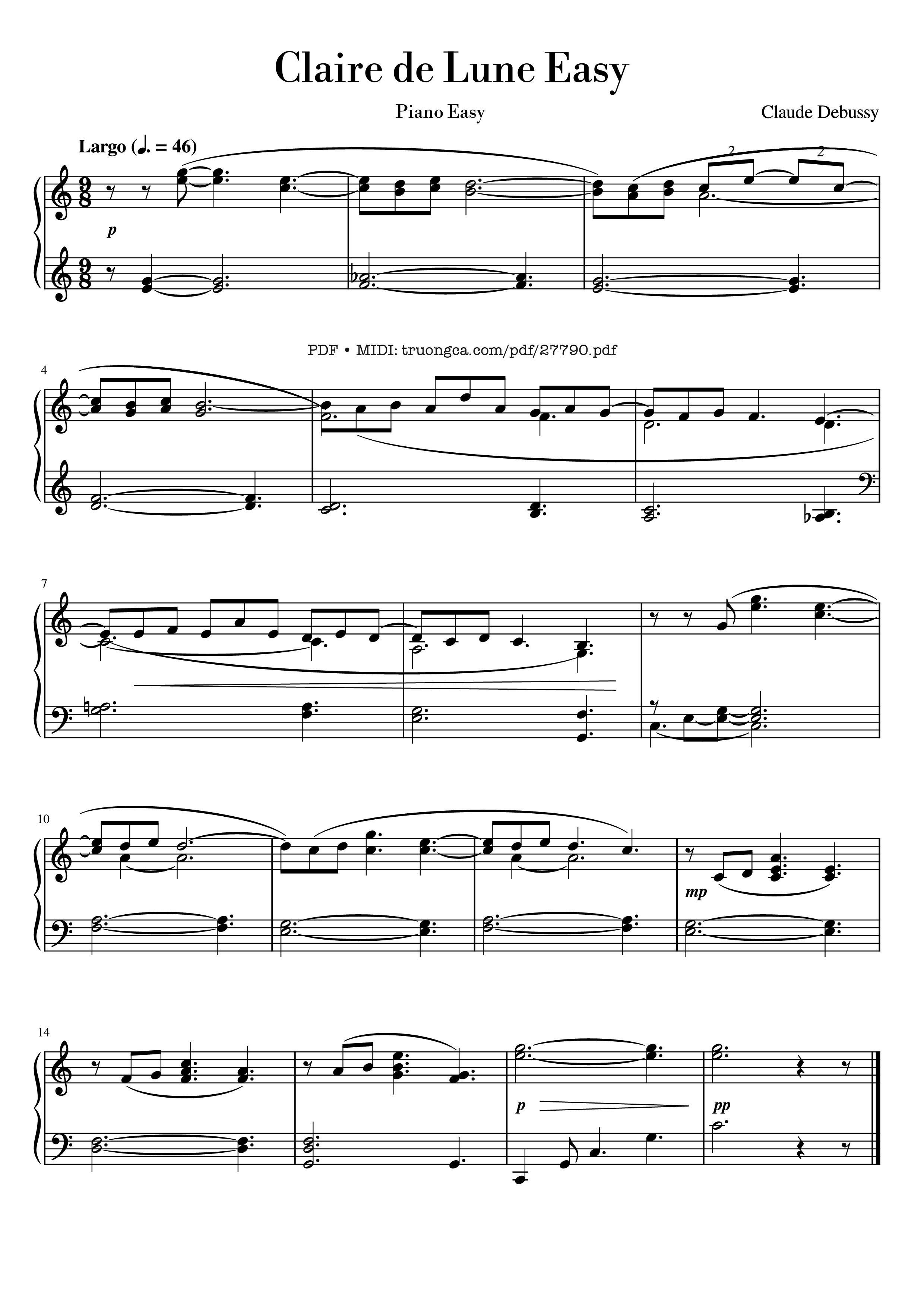 Page 1 of the piano sheet music PDF Piano – Claire de Lune Easy Piano by Claude Debussy