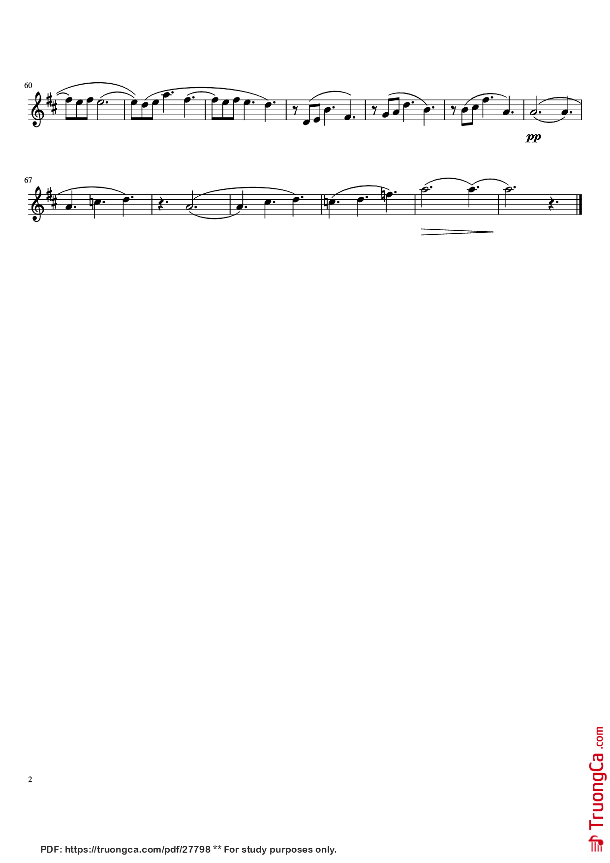 Page 2 of the piano sheet music PDF – Clair de Lune Violin by Claude Debussy