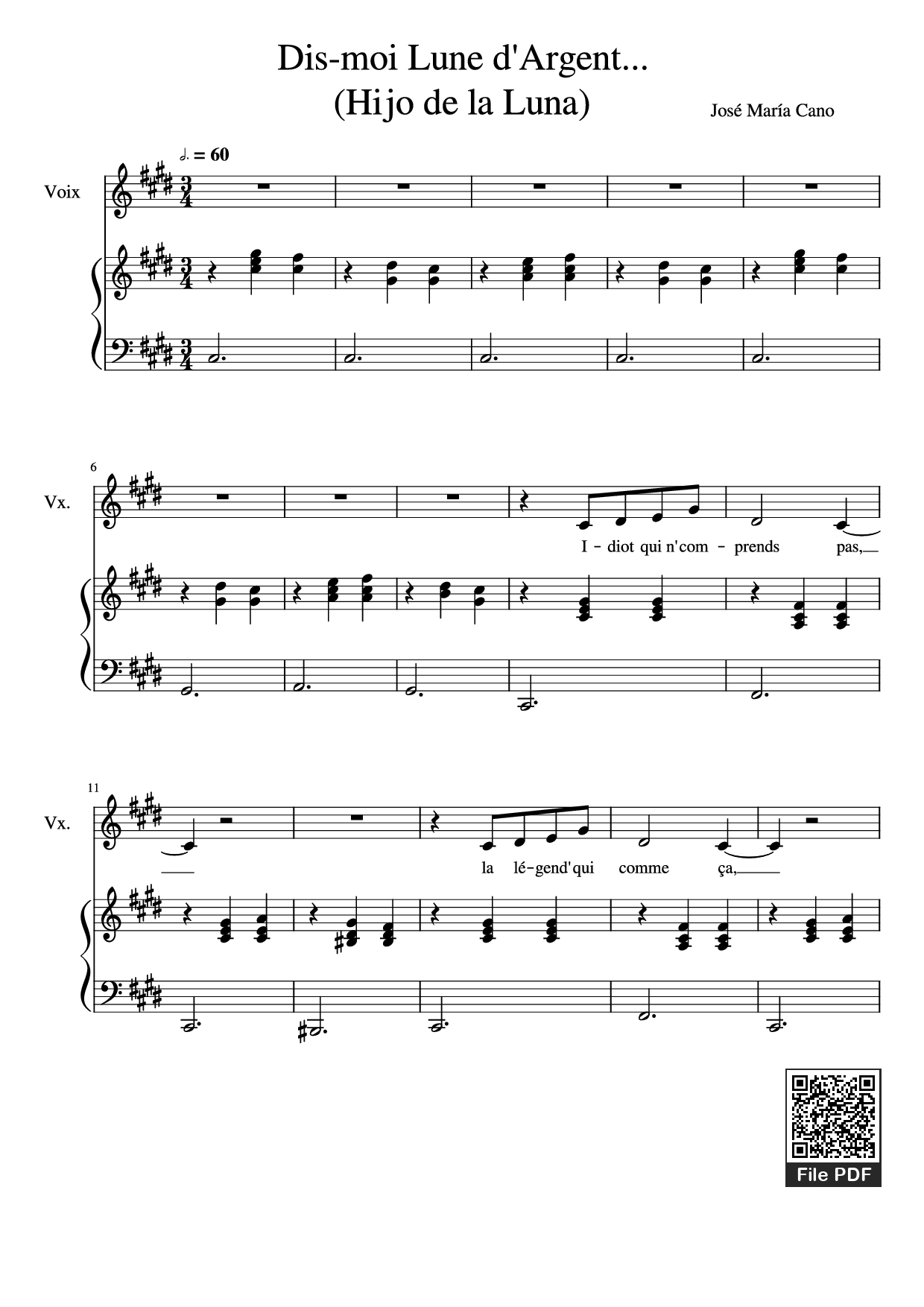 Page 1 of the piano sheet music PDF Piano – Dis-moi Lune d