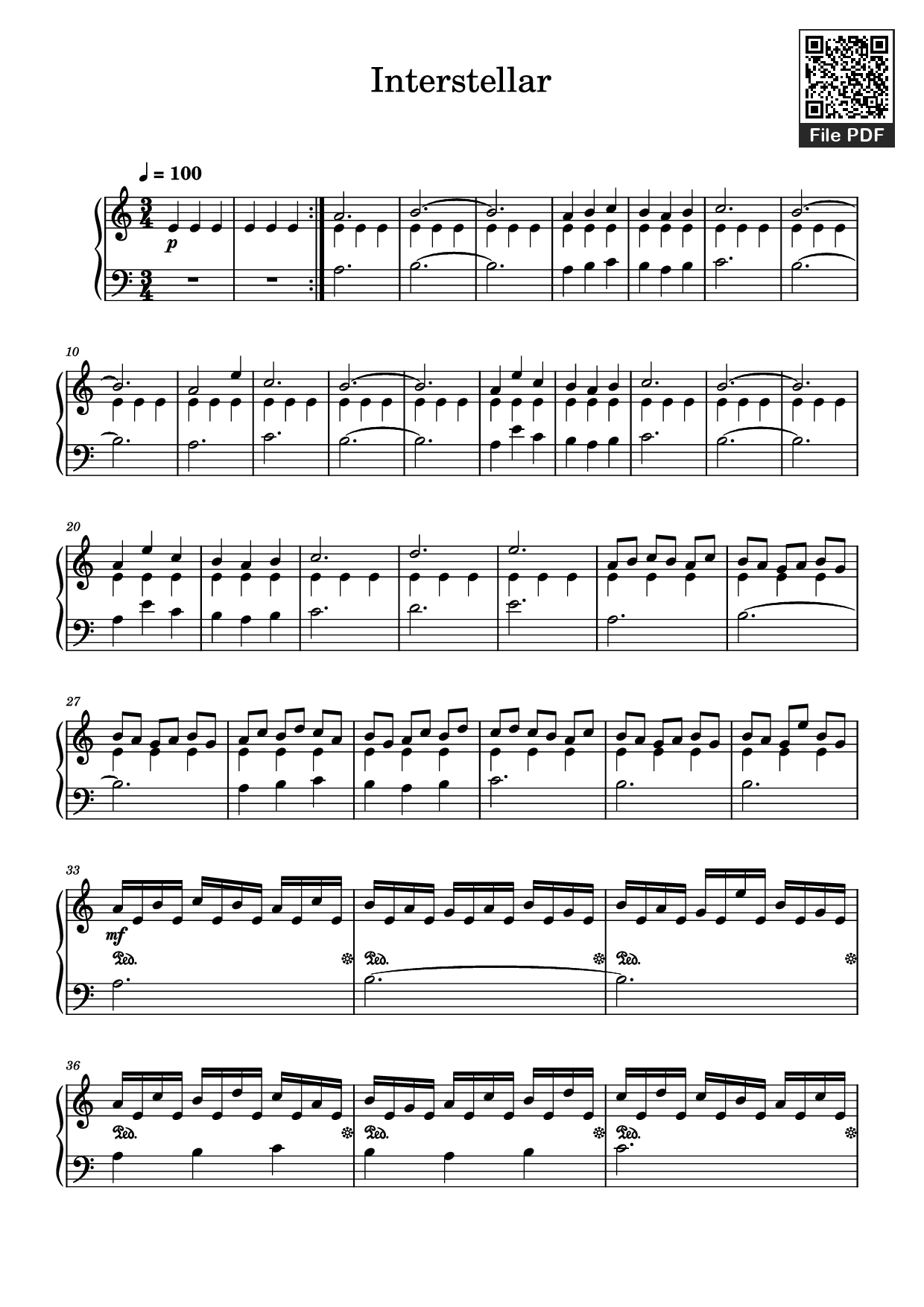 Page 1 of the piano sheet music PDF Piano – Interstellar Piano by Композитор / аранжировщик