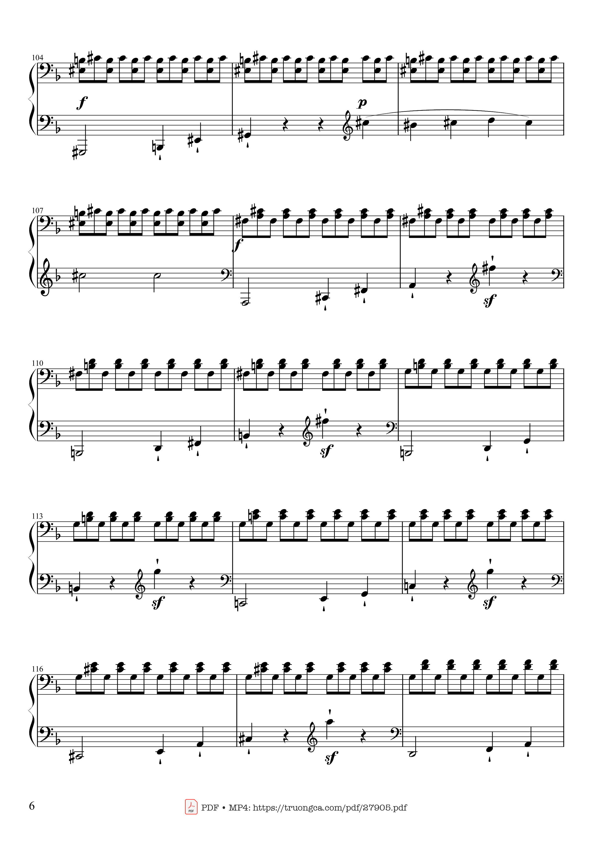 Page 6 of the piano sheet music PDF Piano – Sonate No. 17, Tempest (1st Movement) by Ludwig van Beethoven