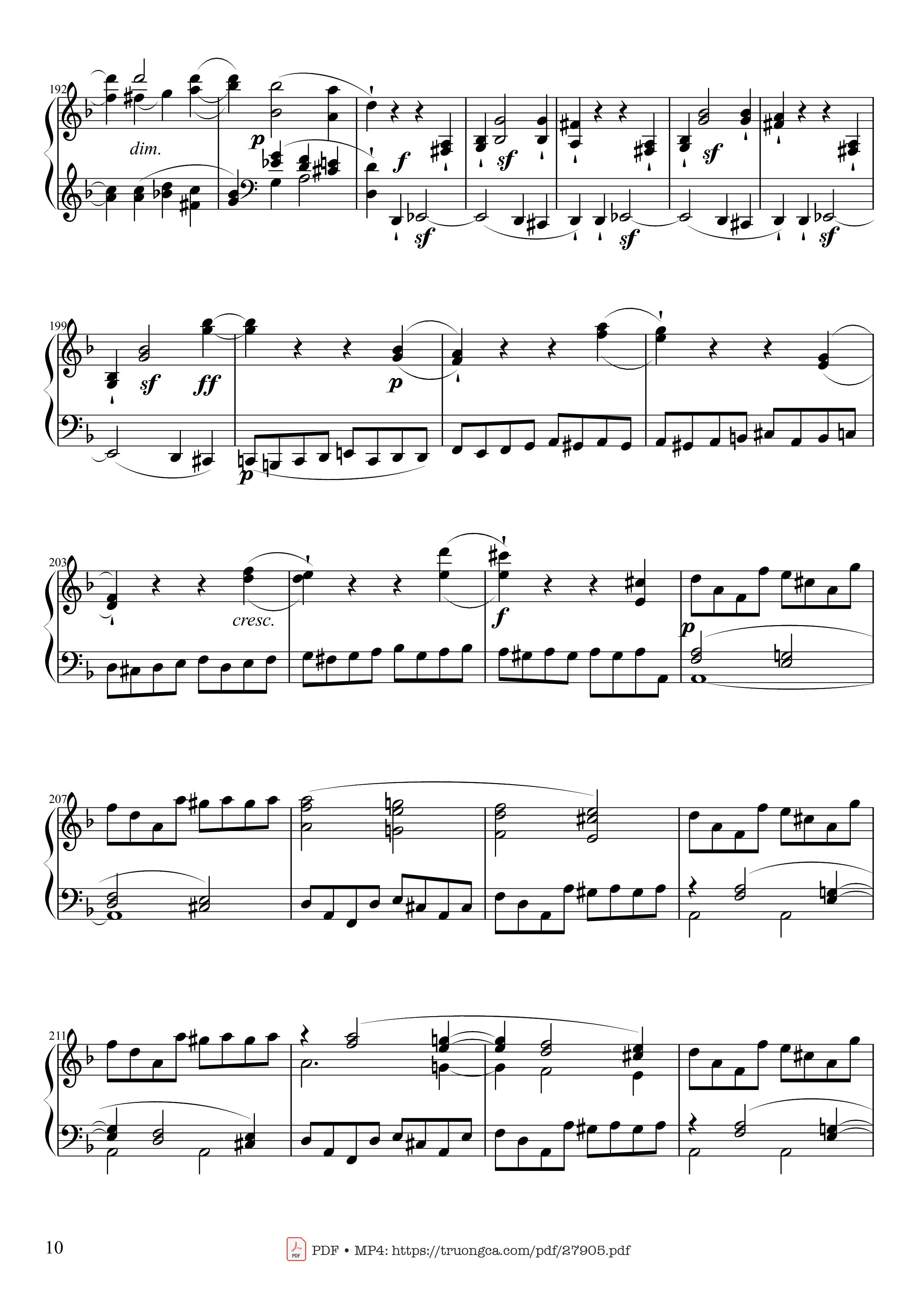 Page 10 of the piano sheet music PDF Piano – Sonate No. 17, Tempest (1st Movement) by Ludwig van Beethoven