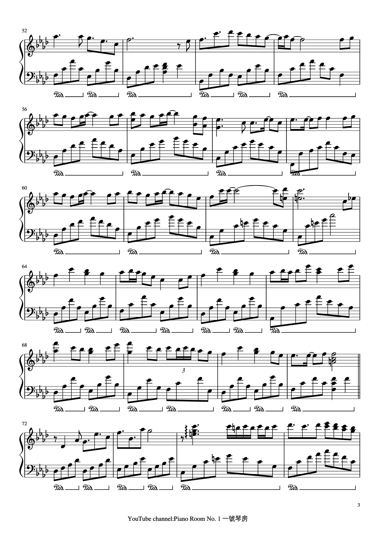 Page 3 of the piano sheet music PDF Piano – 朧月 Hazy moon Piano by Arr. by PianoRoomNo.1 Original Music by 流星P