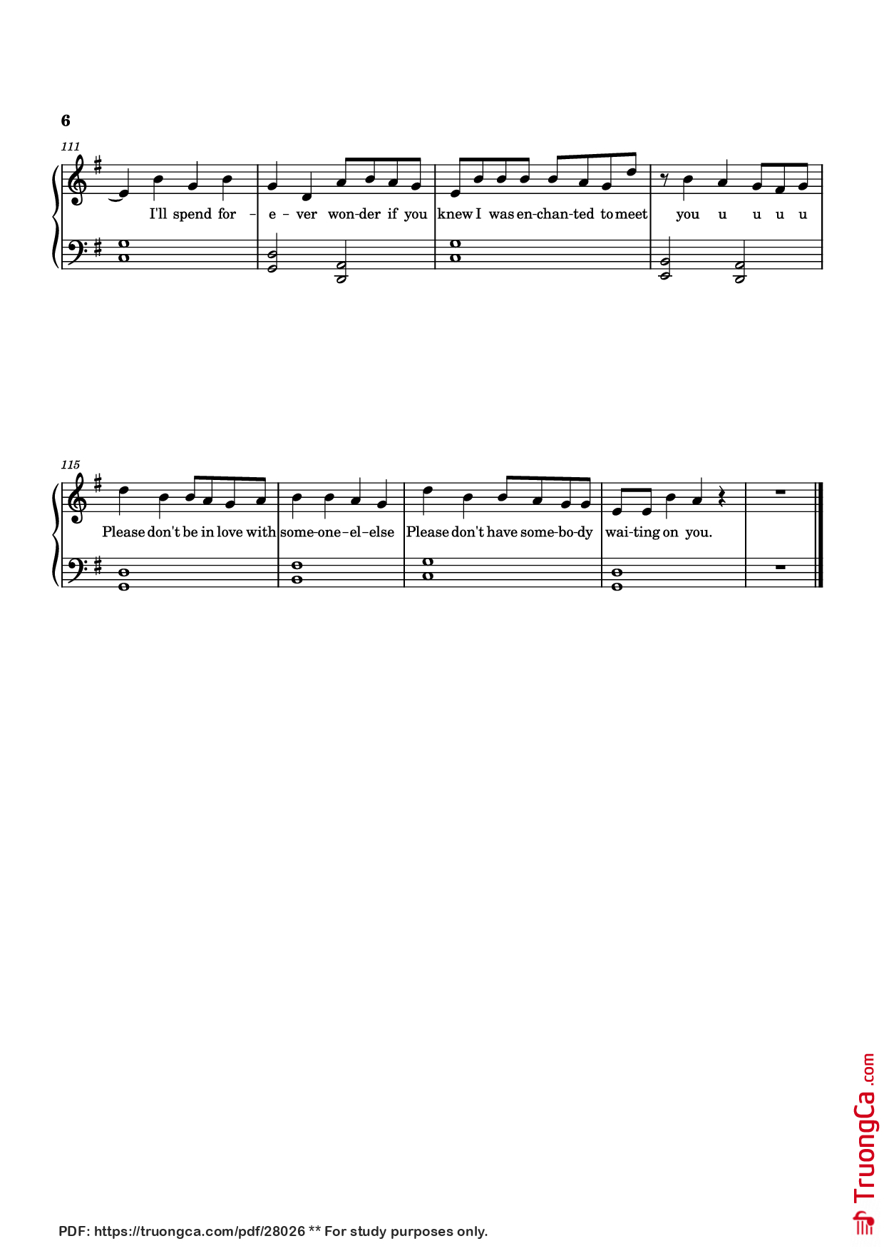 Page 6 of the piano sheet music PDF Piano – Enchanted Piano easy by Taylor Swift