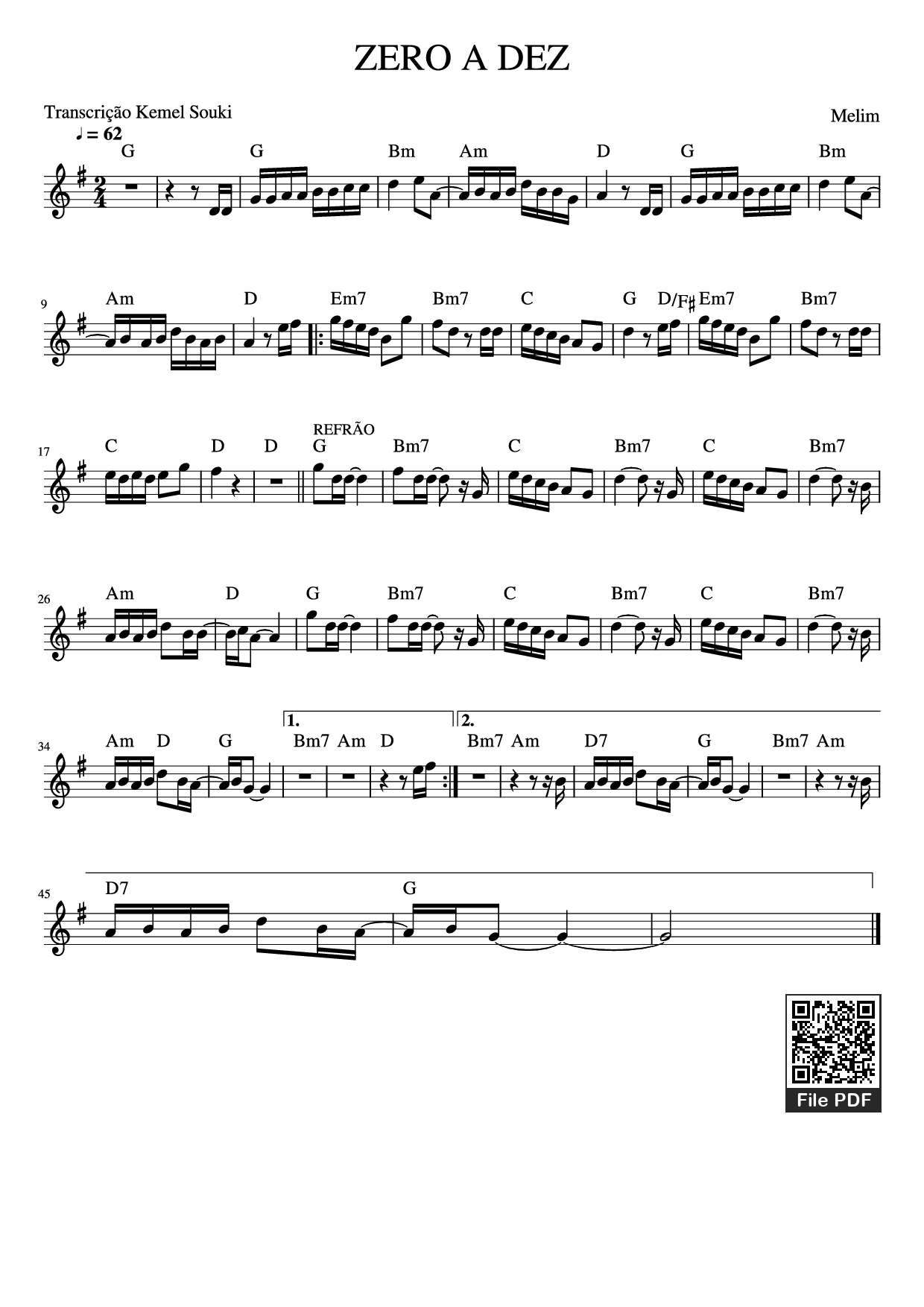 Page 1 of the piano sheet music PDF – ZERO A DEZ Violin by Melim