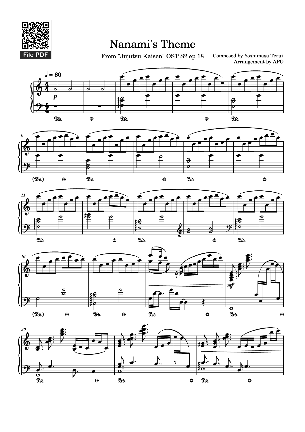 Page 1 of the piano sheet music PDF Piano – Nanami