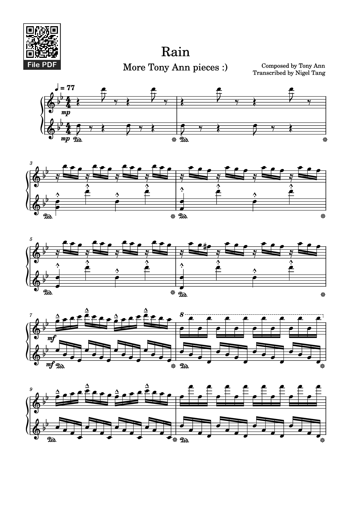 Page 1 of the piano sheet music PDF Piano – Rain Piano by Composed by Tony Ann