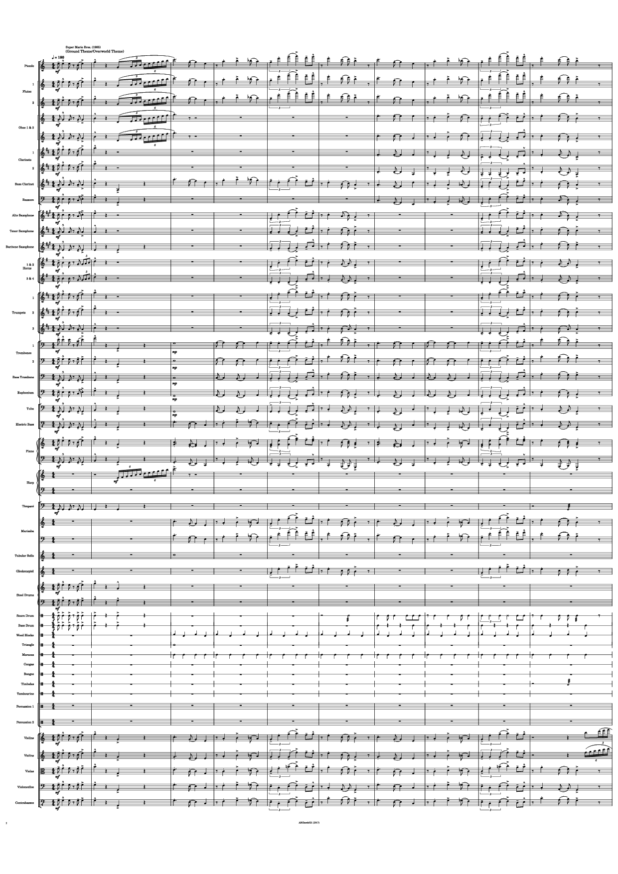 Page 2 of the piano sheet music PDF – Super Mario Bros. Theme Piano by Music originally by: Nintendo