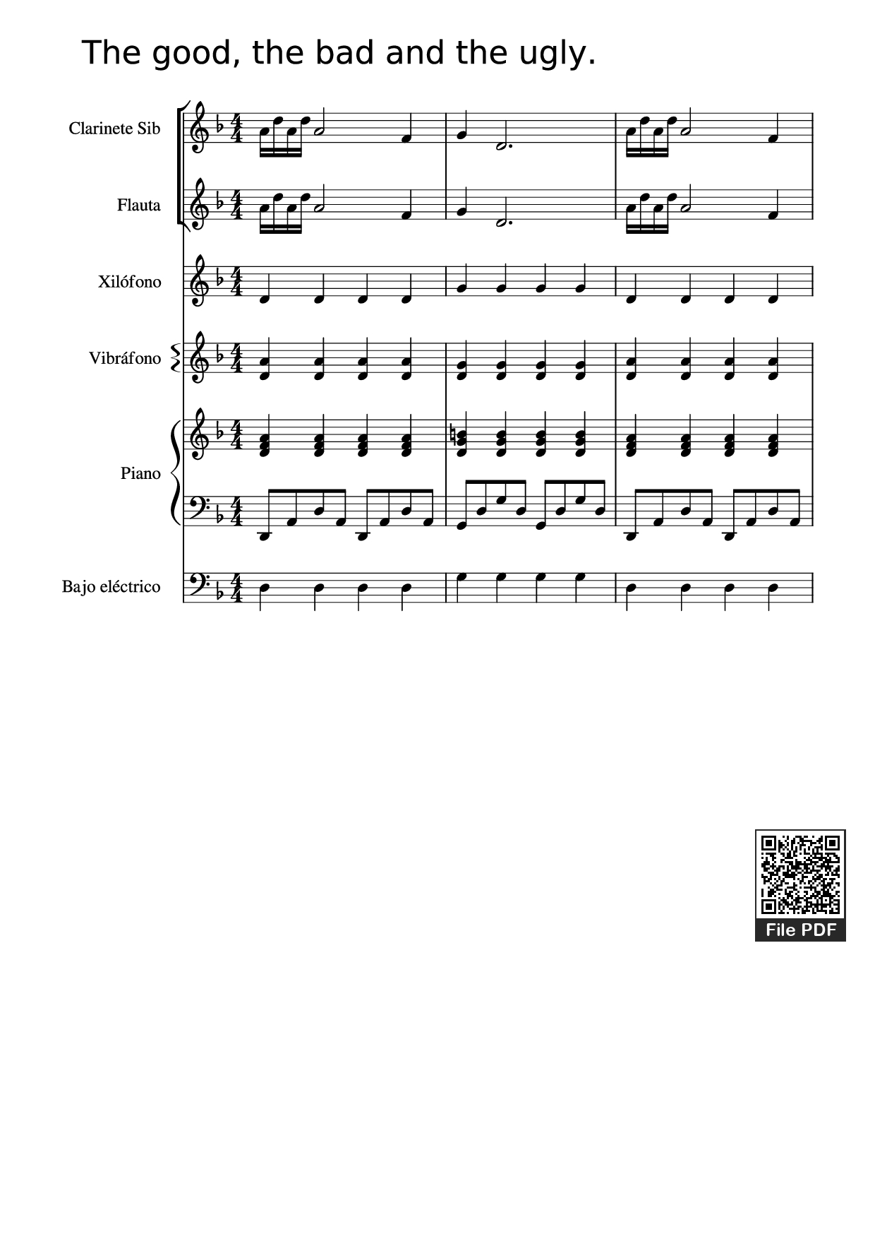 Page 1 of the piano sheet music PDF Piano Guitar Tab – The good, the bad and the ugly. Piano by Undefined